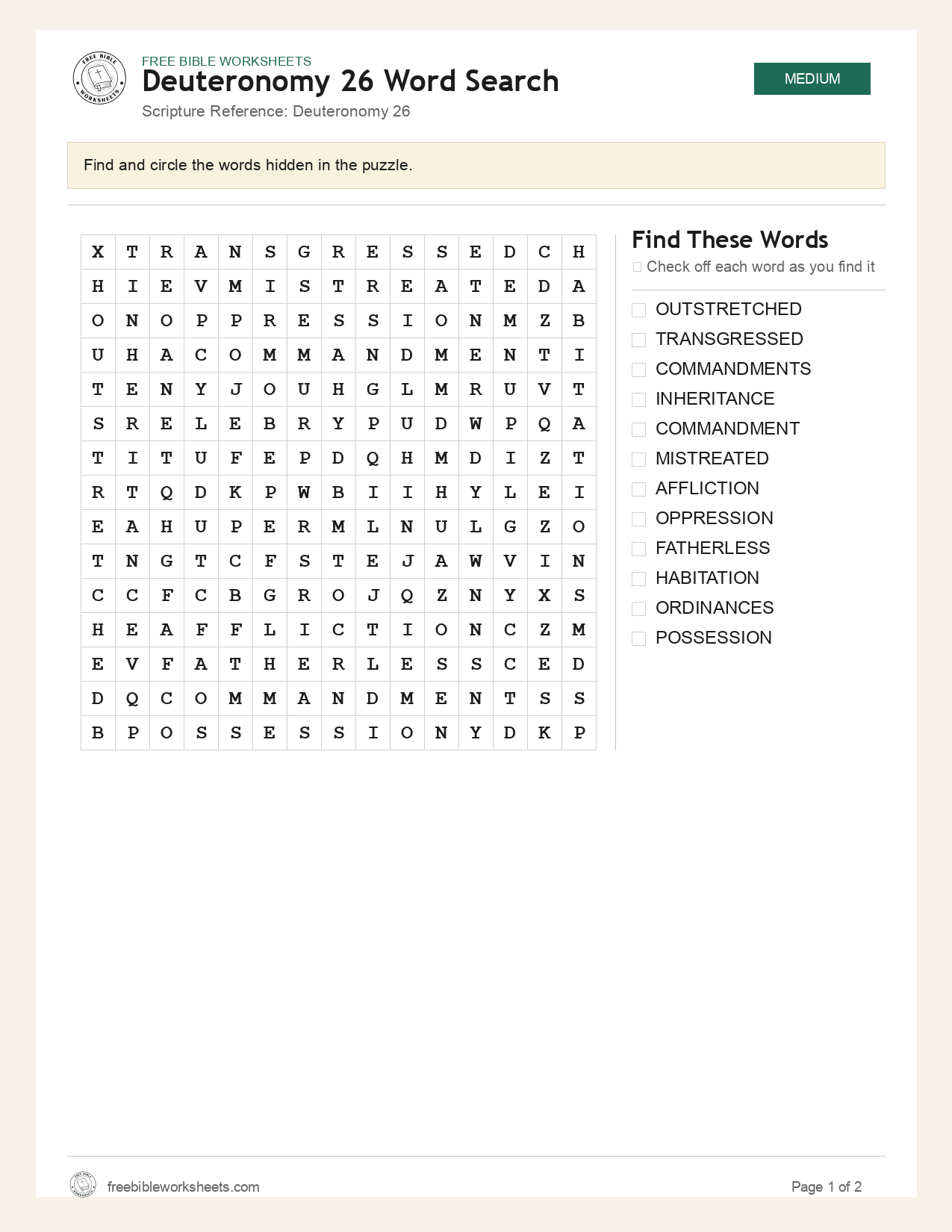 Deuteronomy 26 Word Search preview