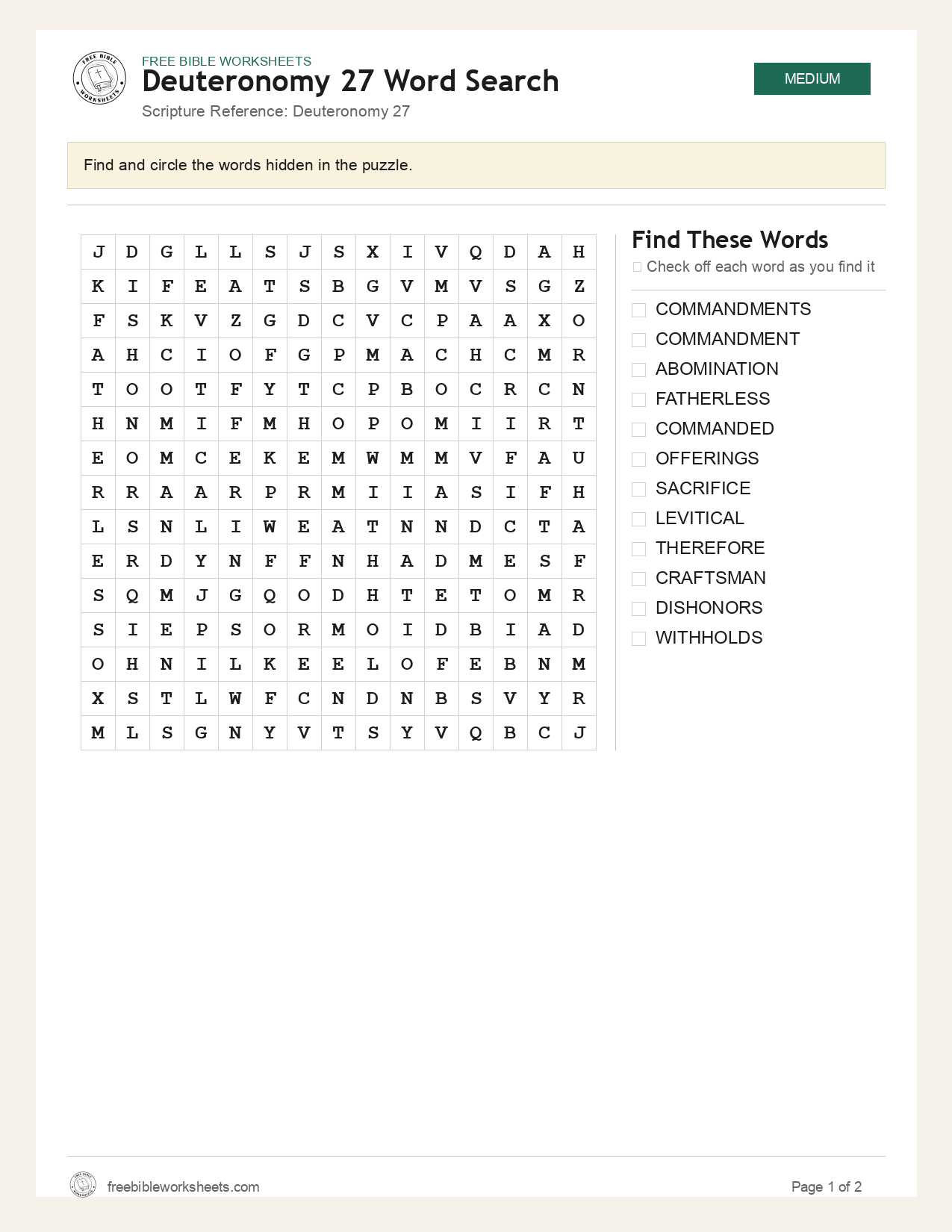 Deuteronomy 27 Word Search preview