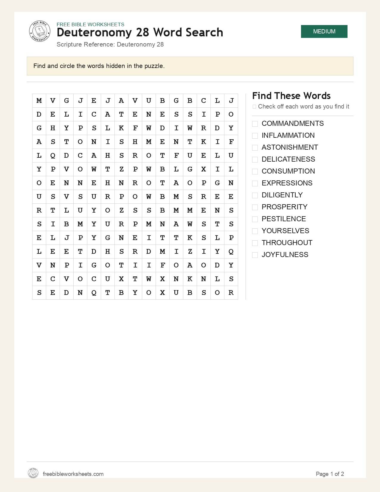 Deuteronomy 28 Word Search preview