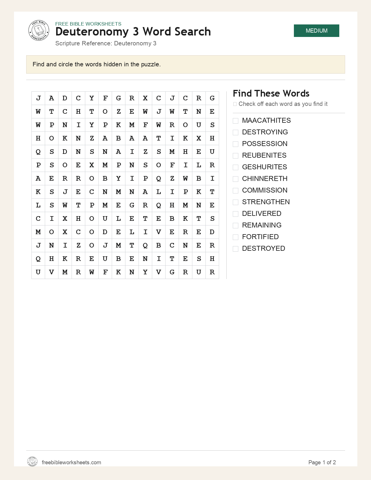 Deuteronomy 3 Word Search preview