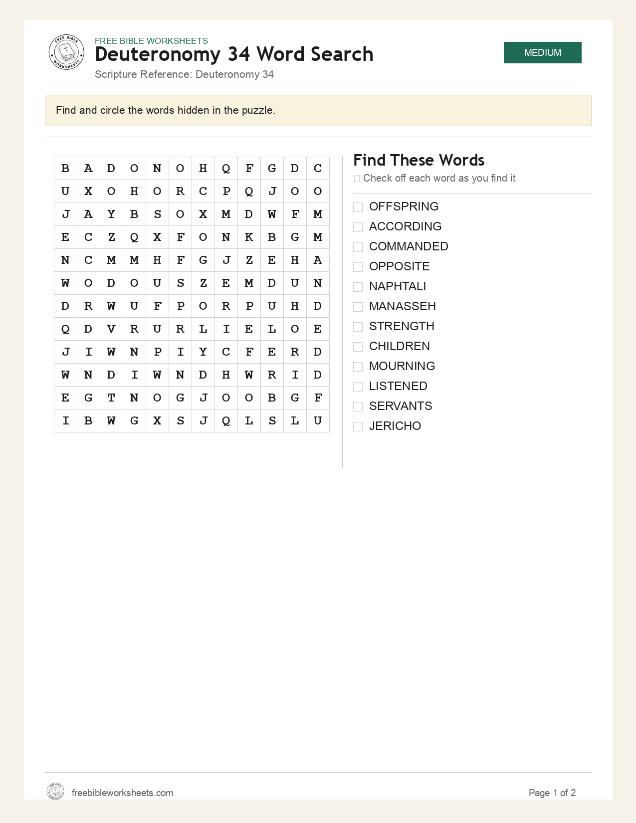 Deuteronomy 34 Word Search preview