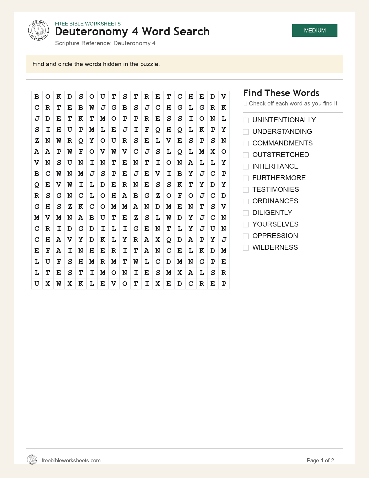 Deuteronomy 4 Word Search preview