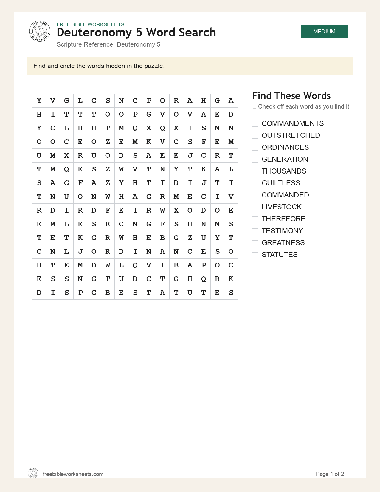 Deuteronomy 5 Word Search preview