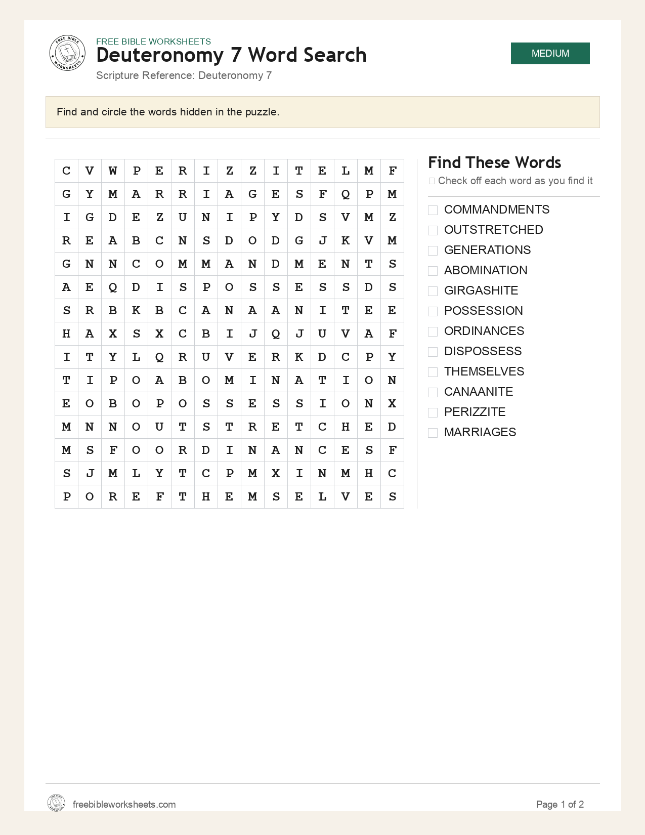 Deuteronomy 7 Word Search preview
