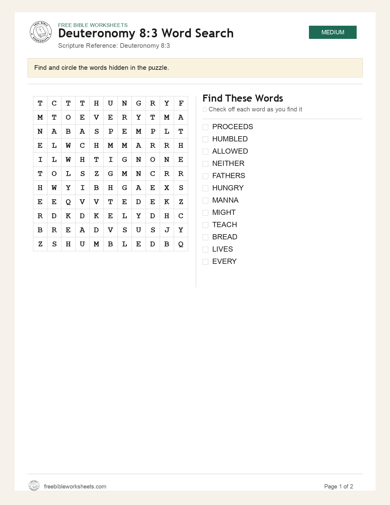 Deuteronomy 8:3 Word Search preview