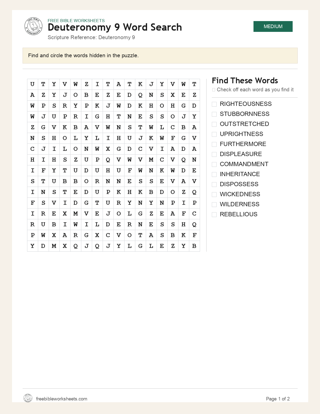 Deuteronomy 9 Word Search preview