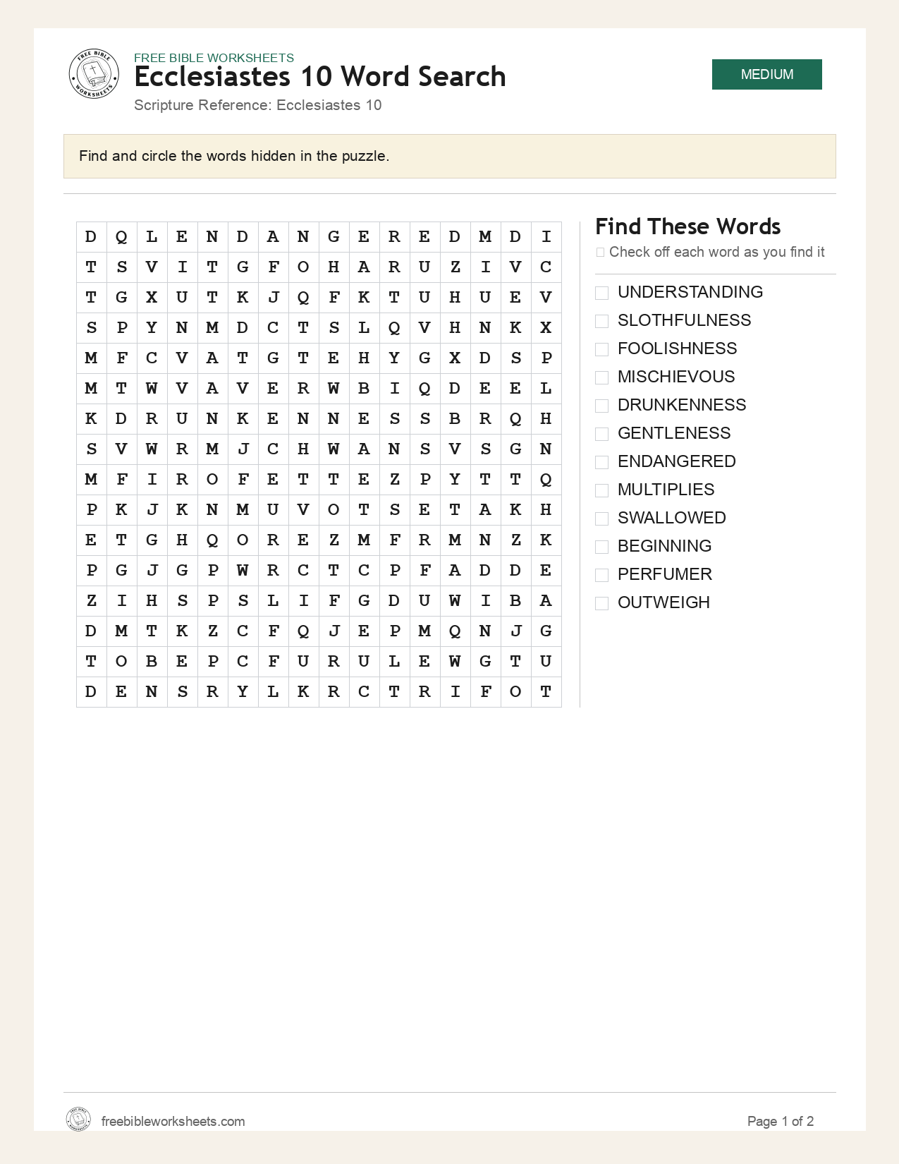 Ecclesiastes 10 Word Search preview