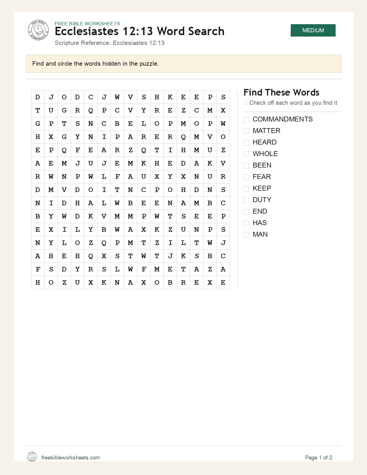 Ecclesiastes 12:13 Word Search preview