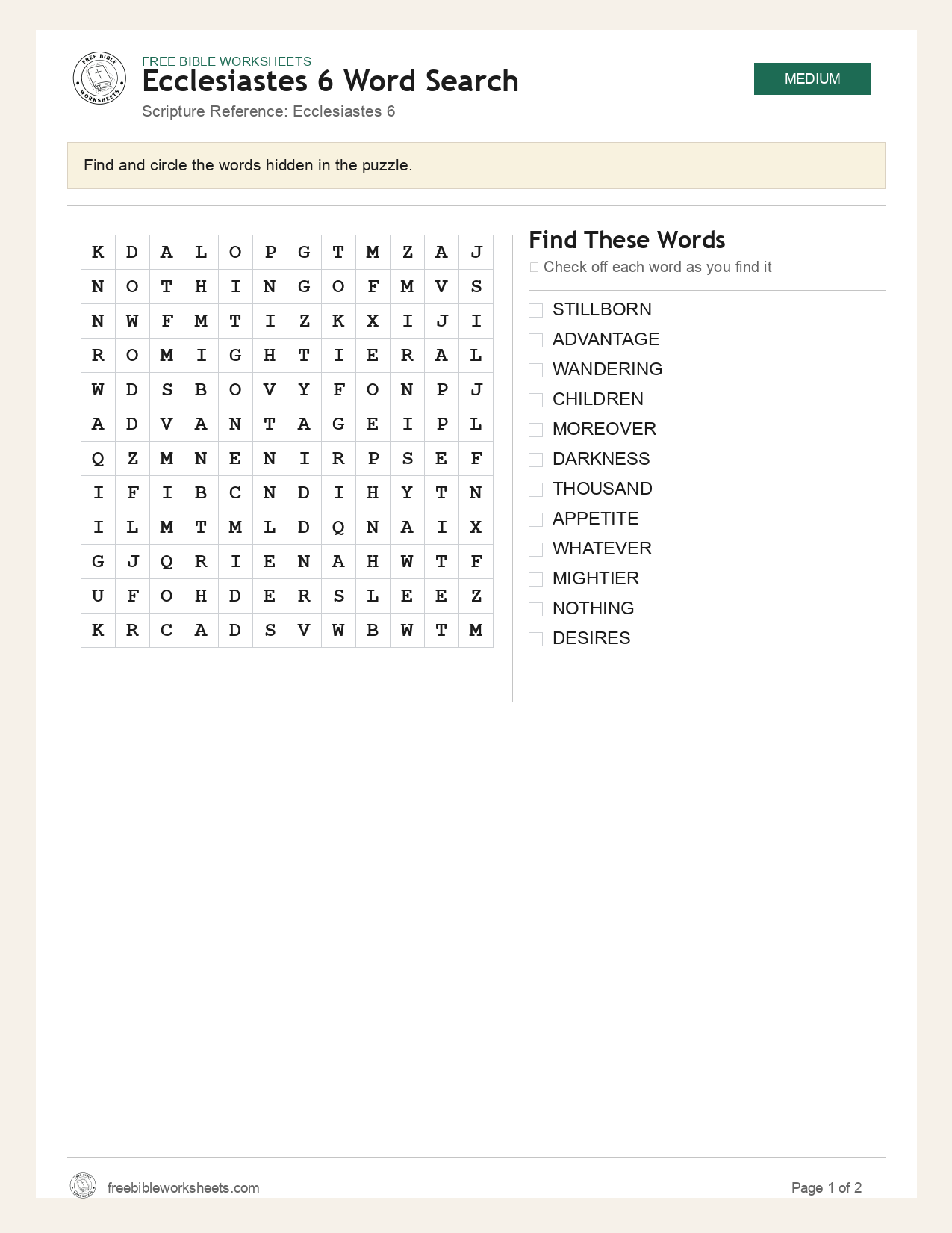 Ecclesiastes 6 Word Search preview