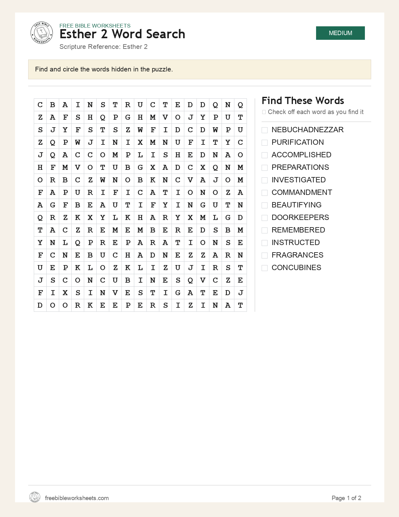 Esther 2 Word Search preview