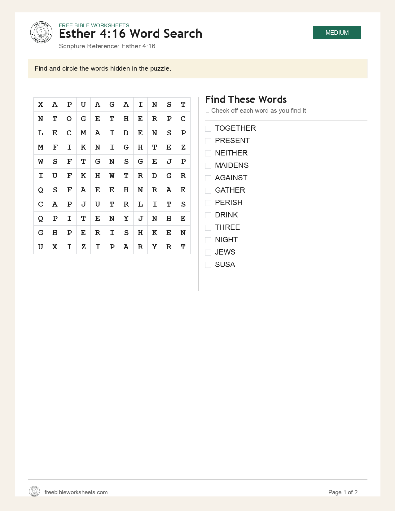 Esther 4:16 Word Search preview