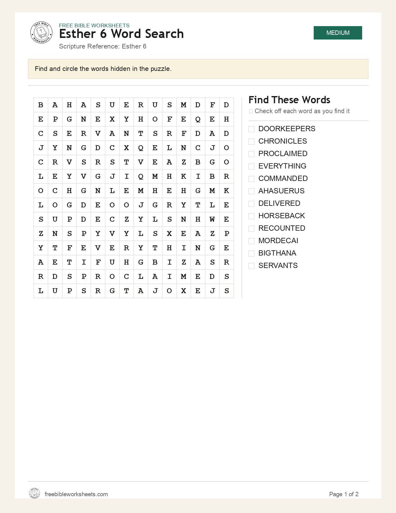 Esther 6 Word Search preview