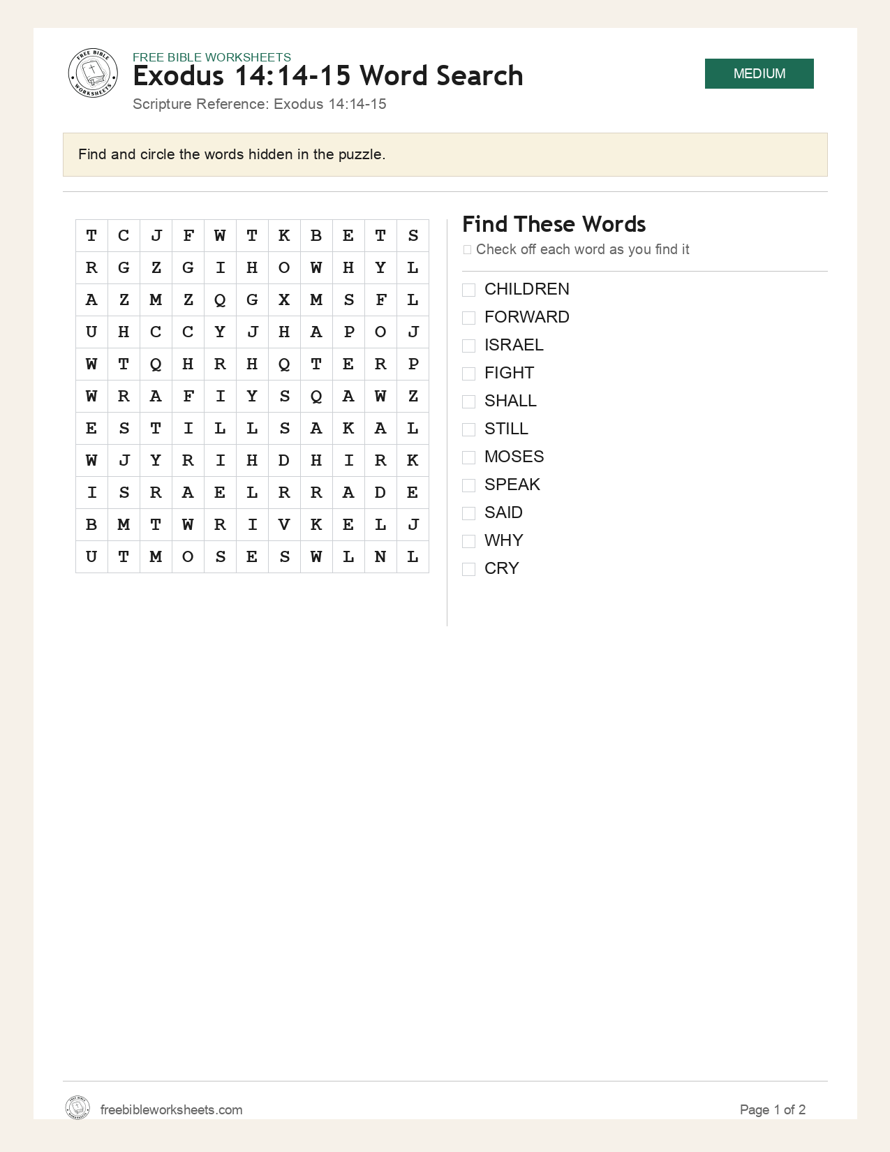 Exodus 14:14-15 Word Search preview