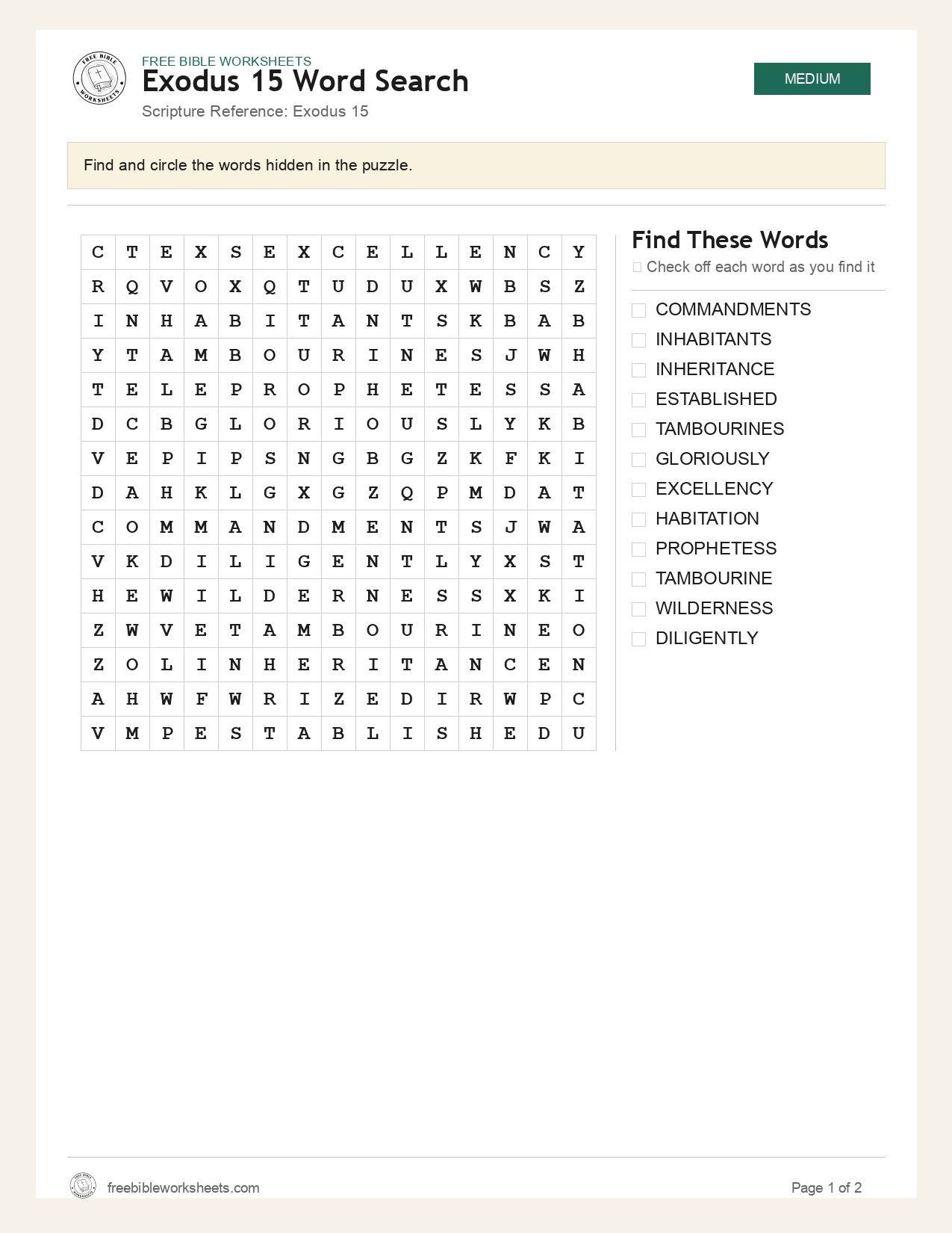 Exodus 15 Word Search preview
