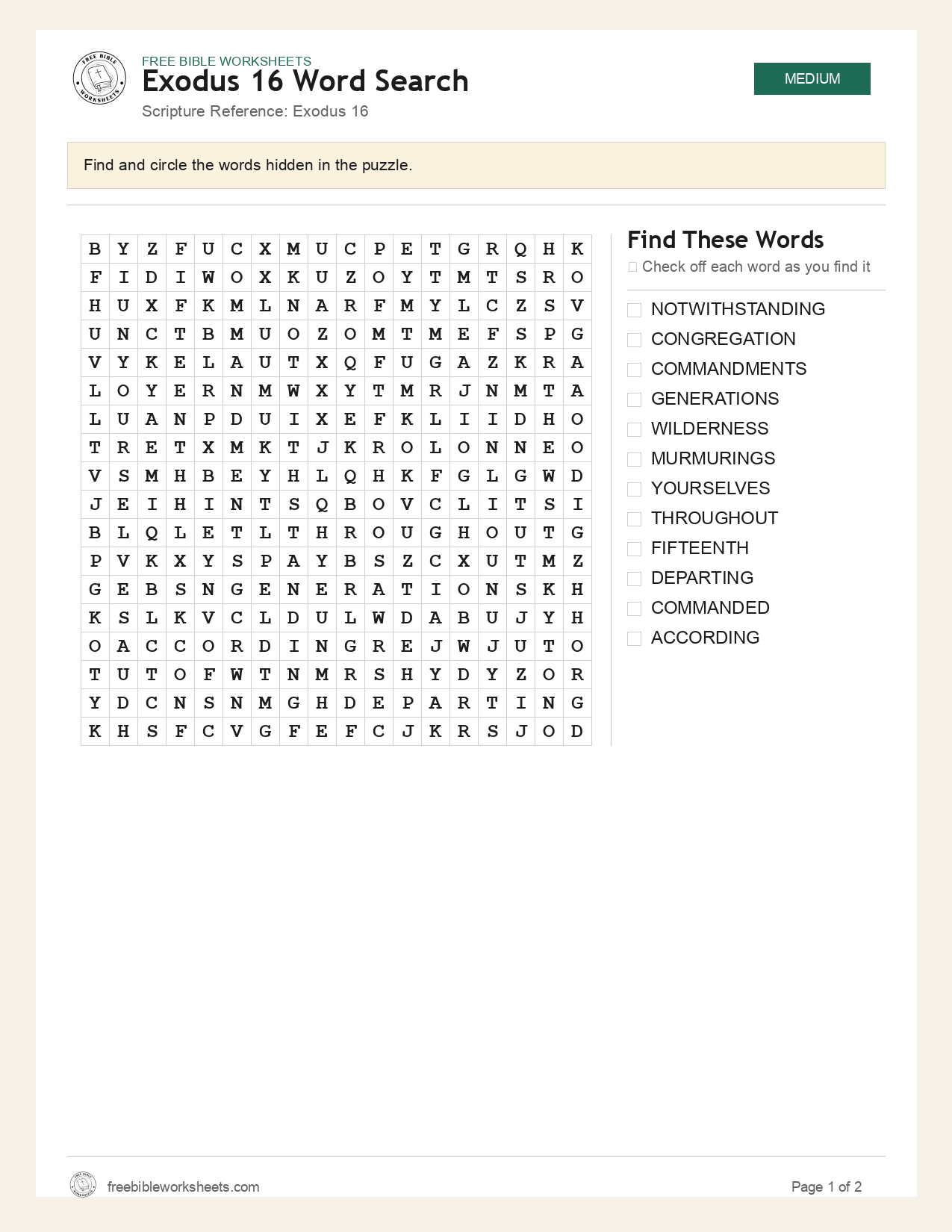 Exodus 16 Word Search preview