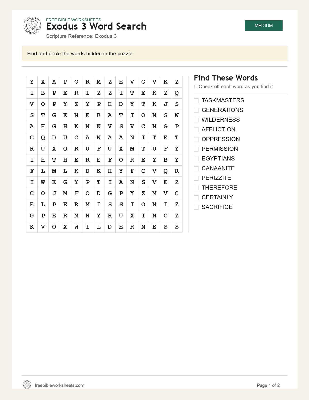 Exodus 3 Word Search preview