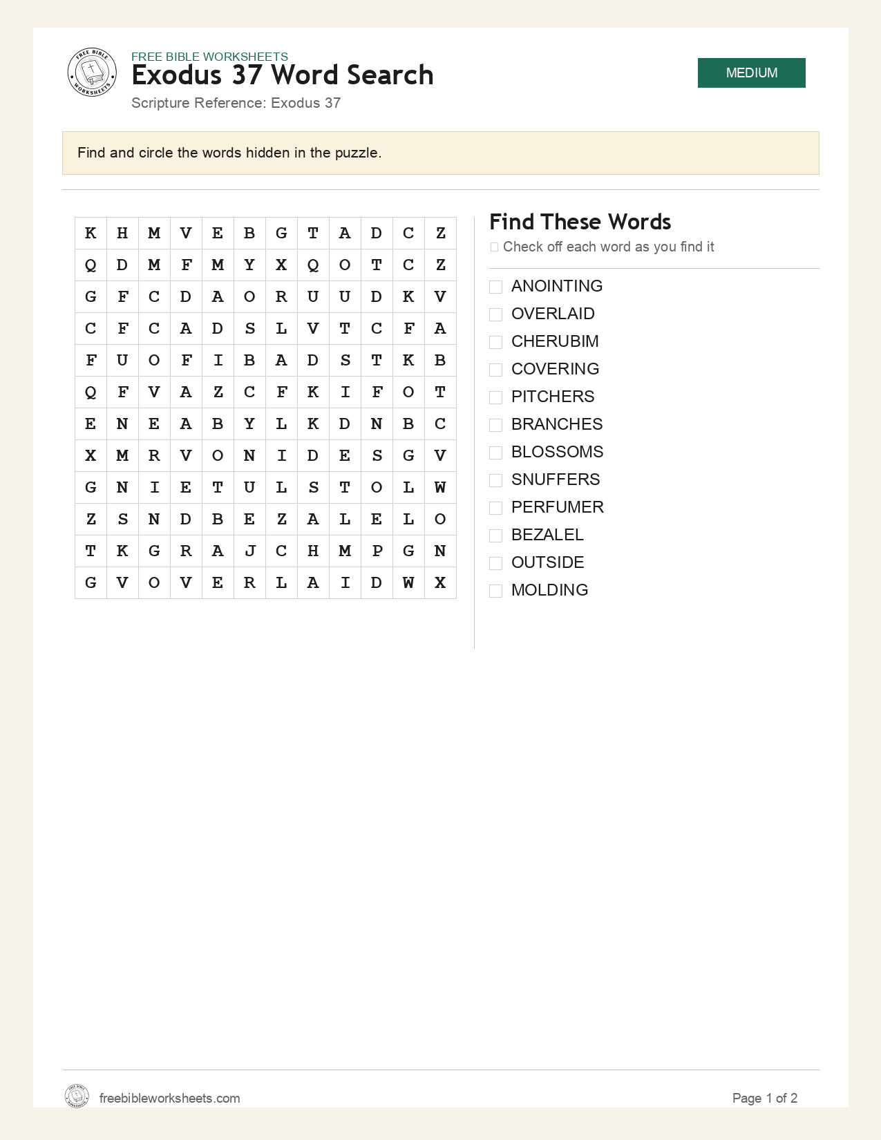 Exodus 37 Word Search preview