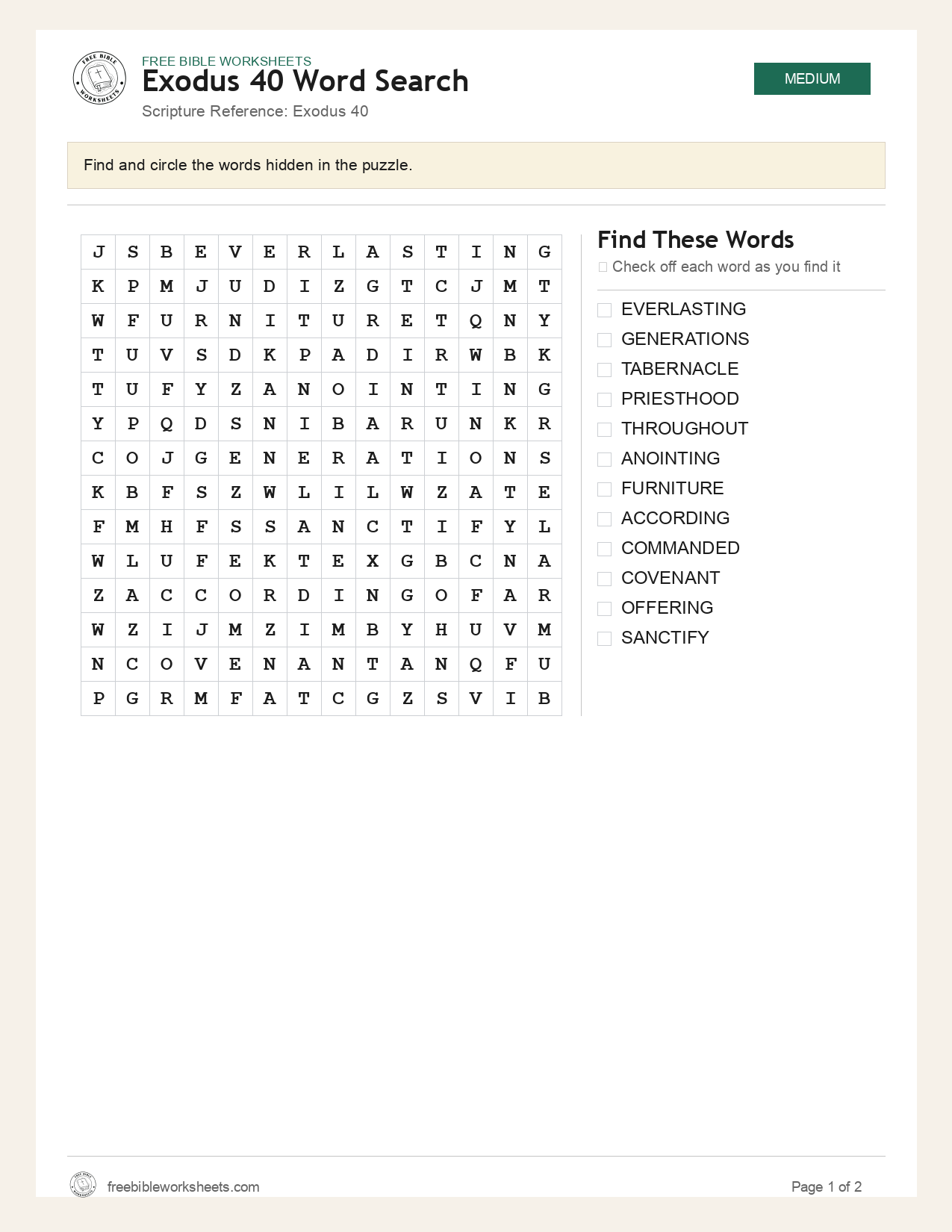 Exodus 40 Word Search preview