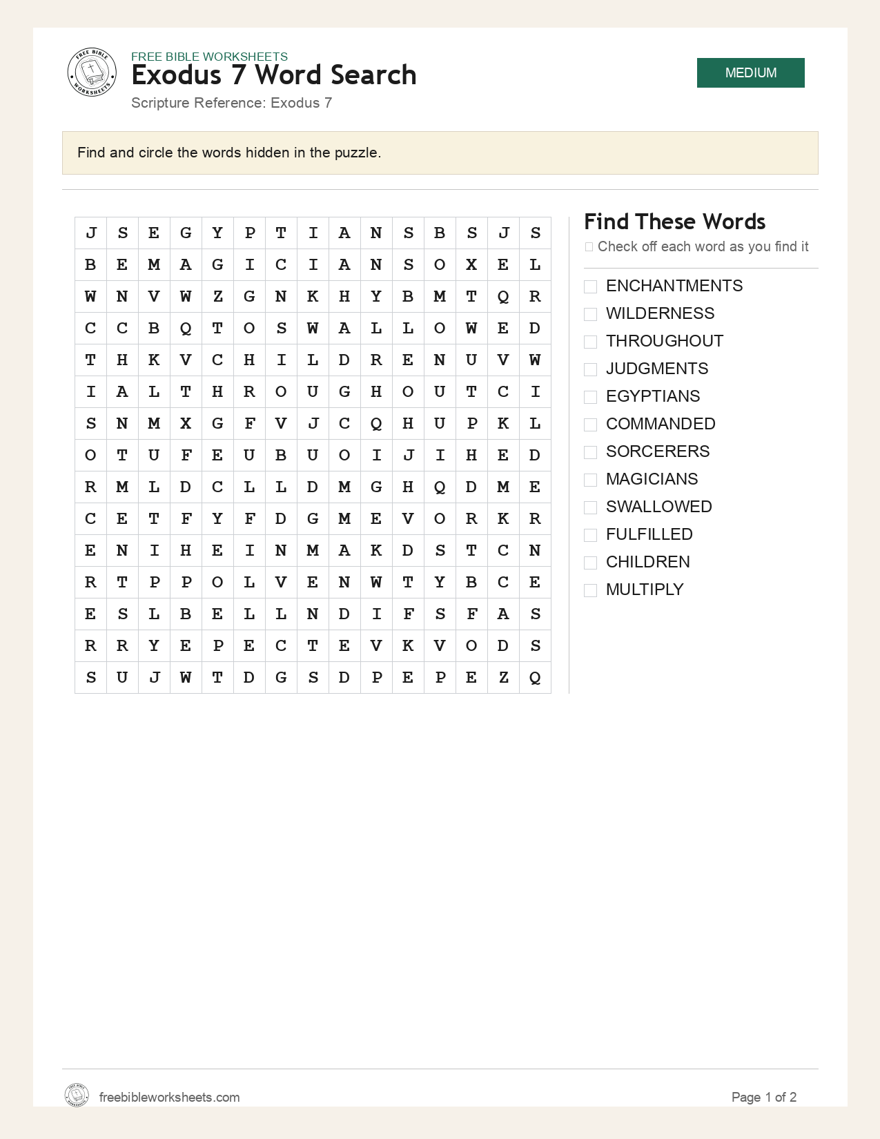 Exodus 7 Word Search preview