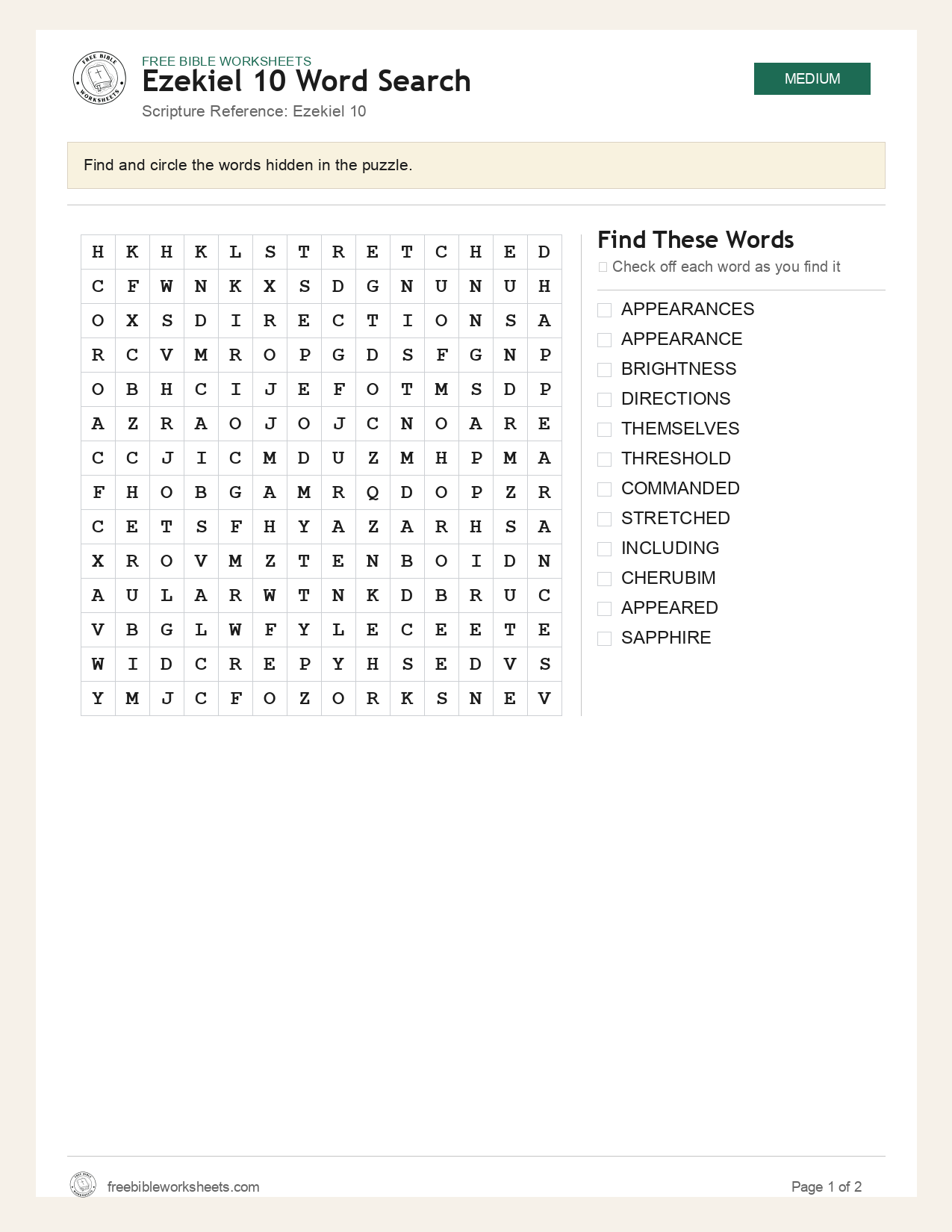 Ezekiel 10 Word Search preview