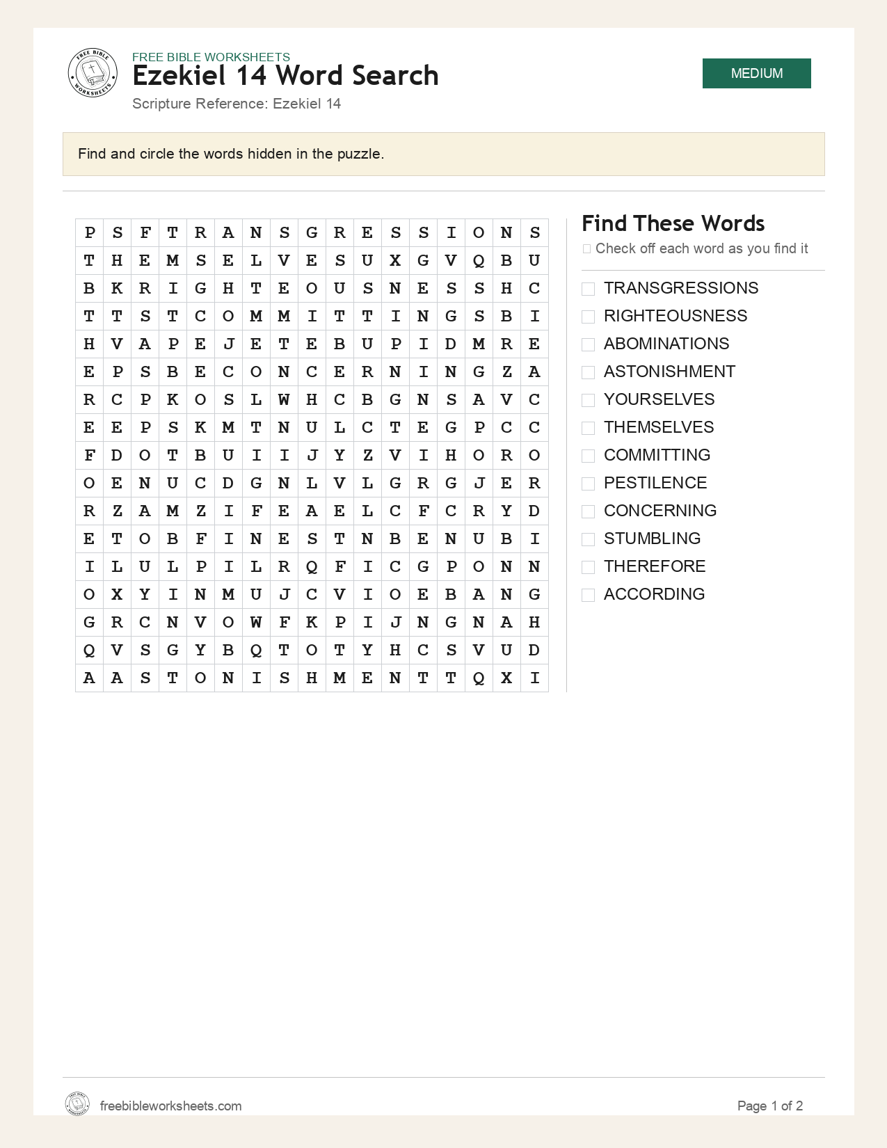 Ezekiel 14 Word Search preview