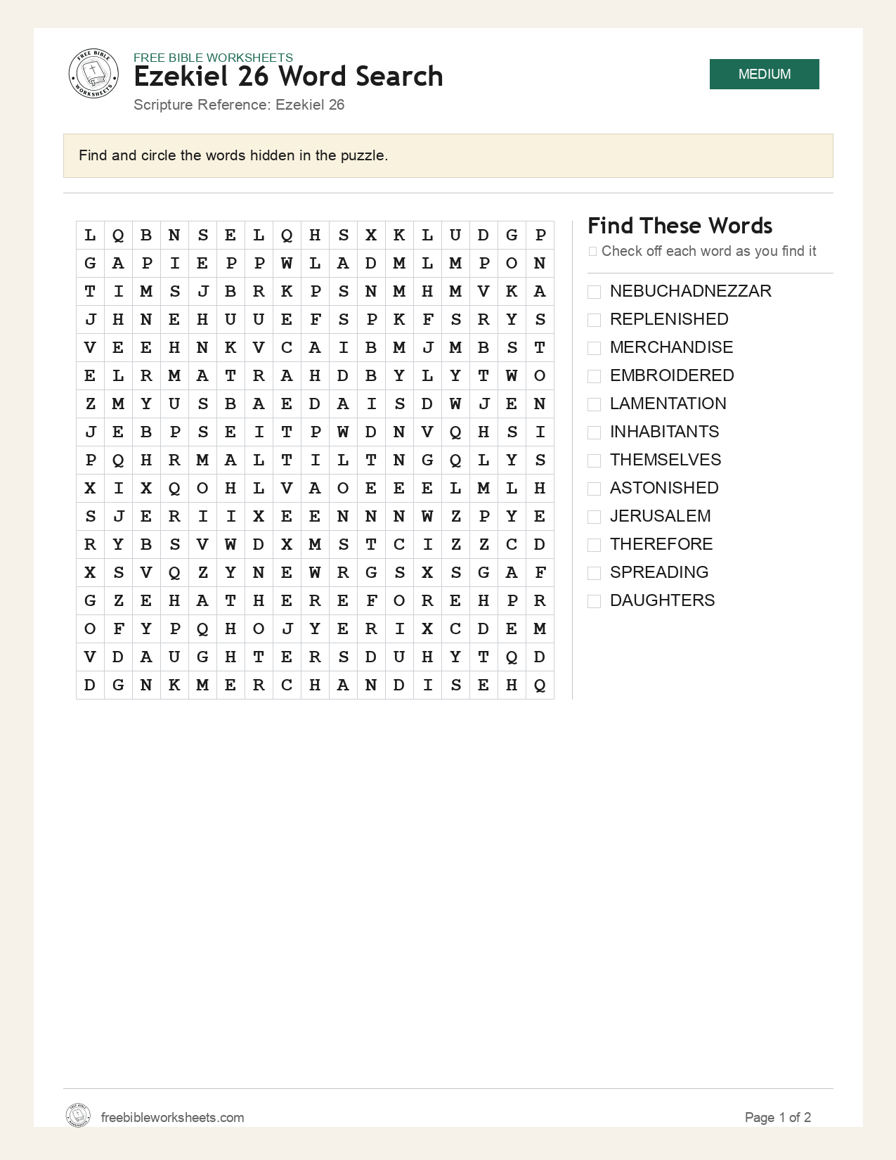 Ezekiel 26 Word Search preview