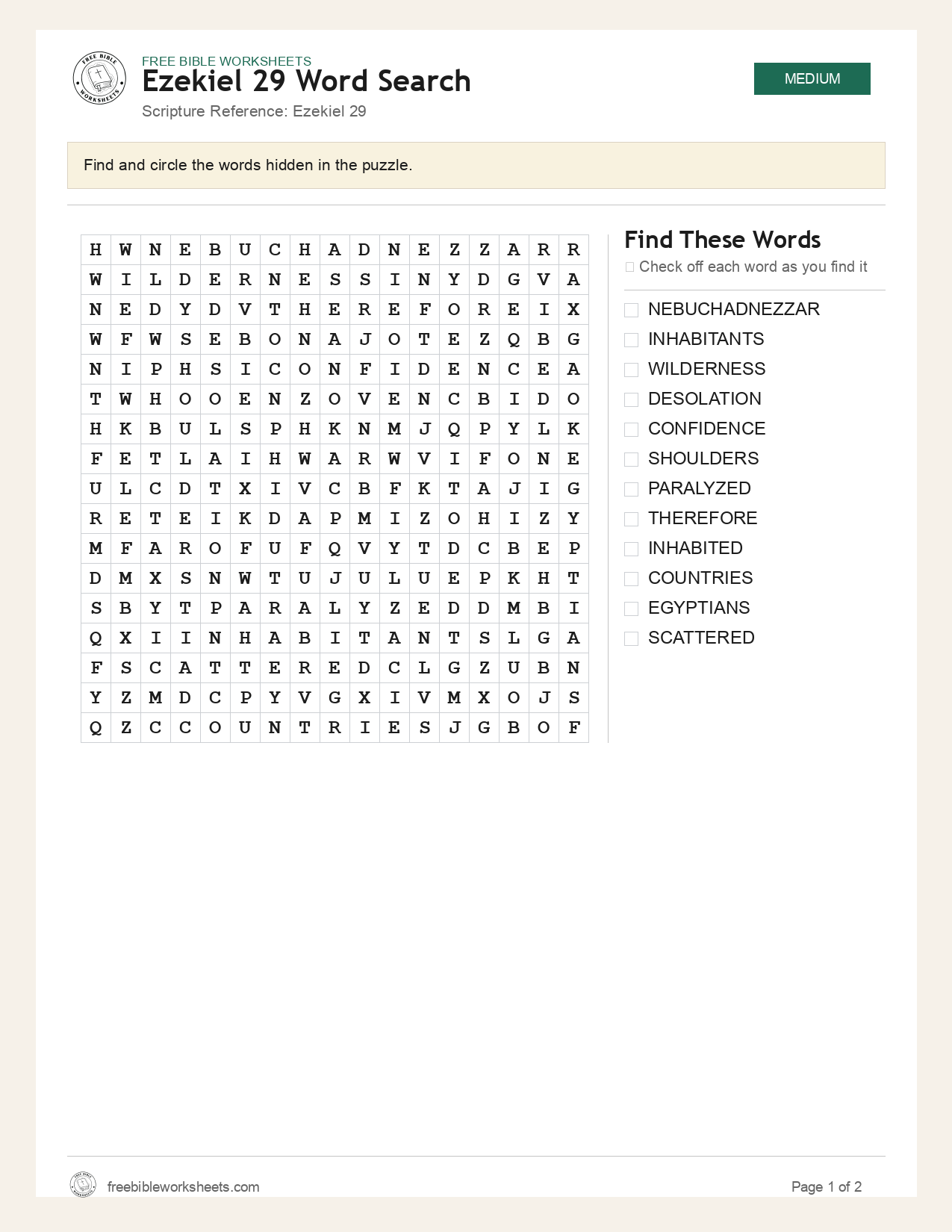 Ezekiel 29 Word Search preview