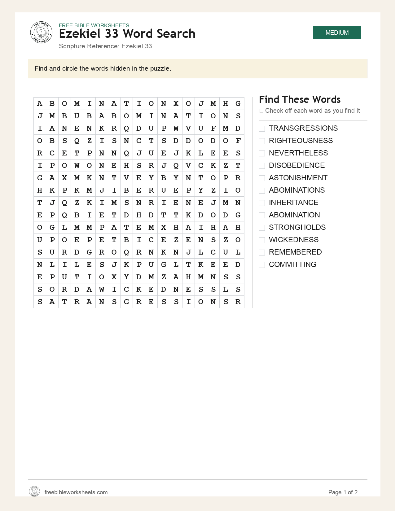 Ezekiel 33 Word Search preview
