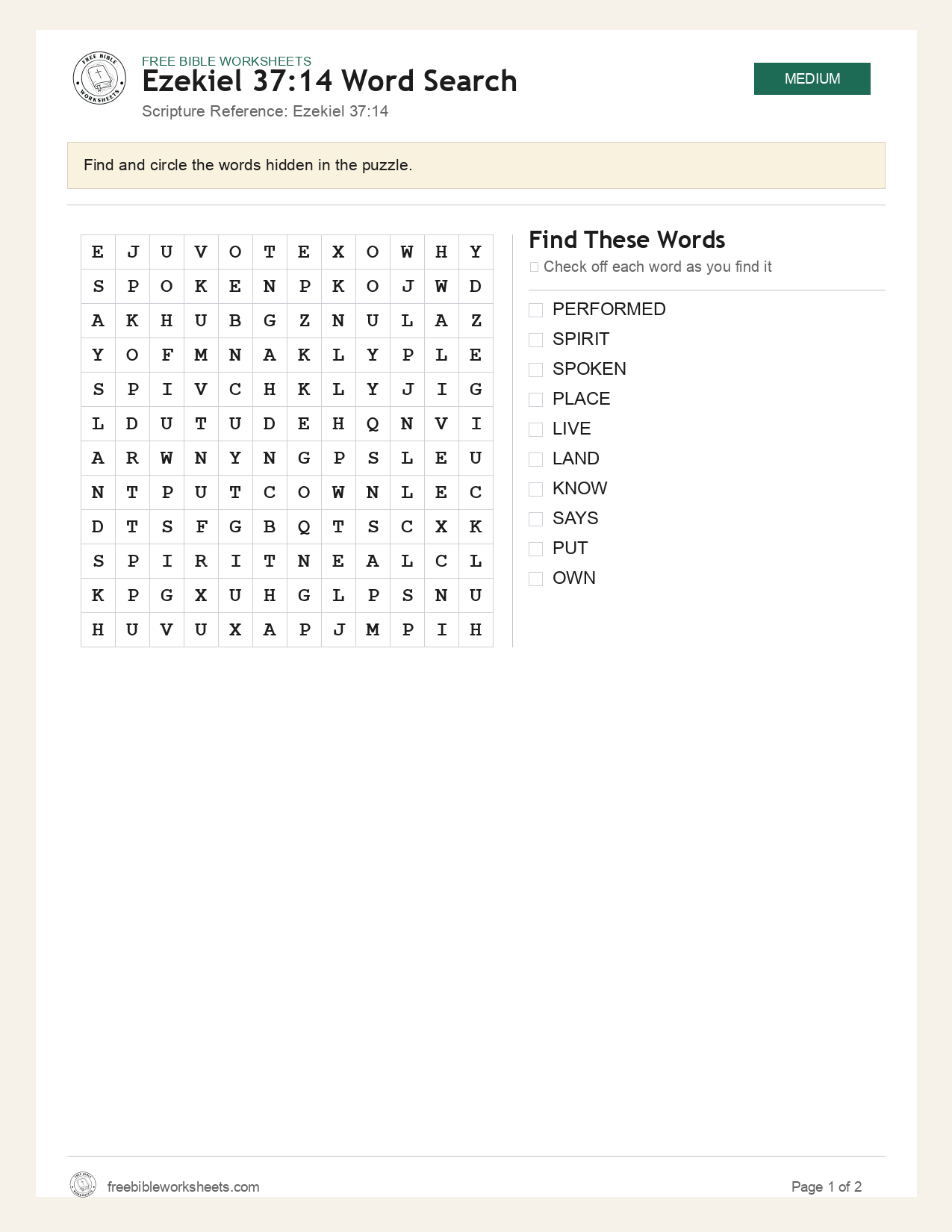 Ezekiel 37:14 Word Search preview