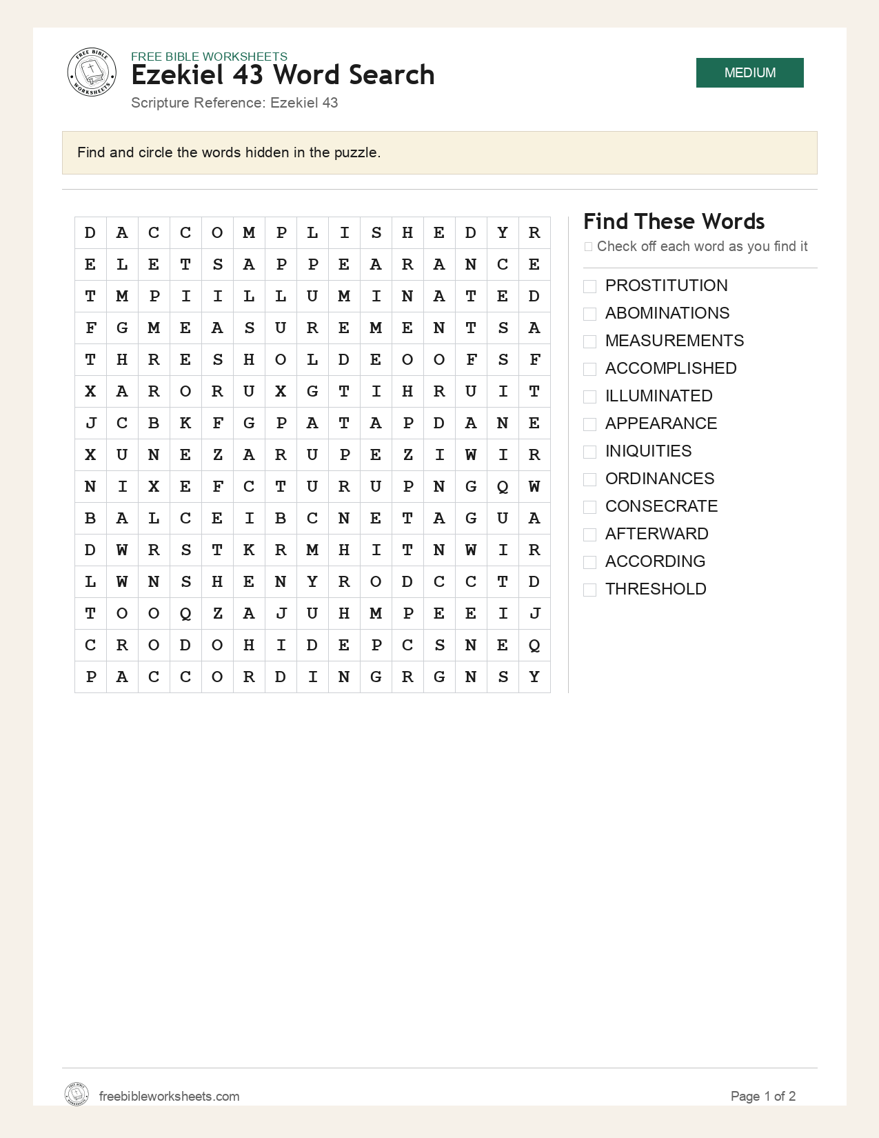 Ezekiel 43 Word Search preview