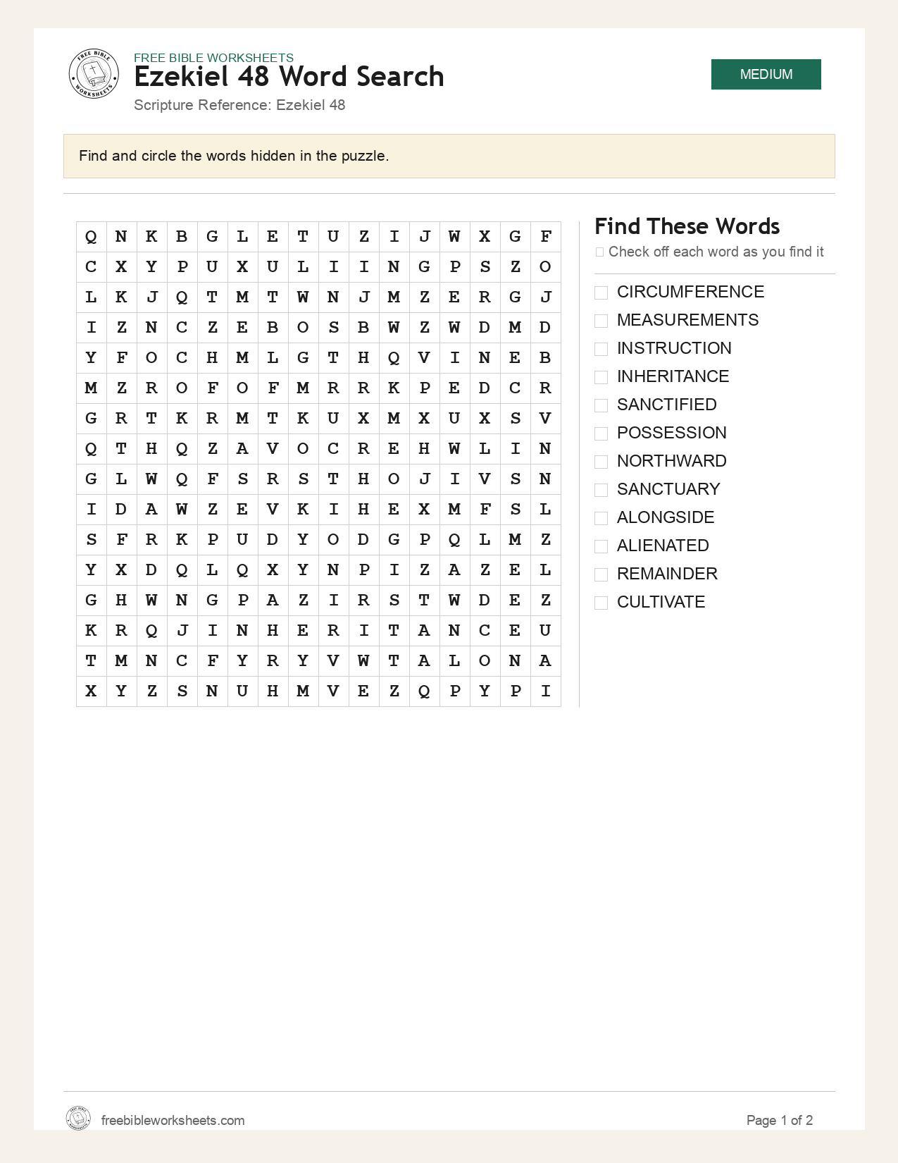 Ezekiel 48 Word Search preview