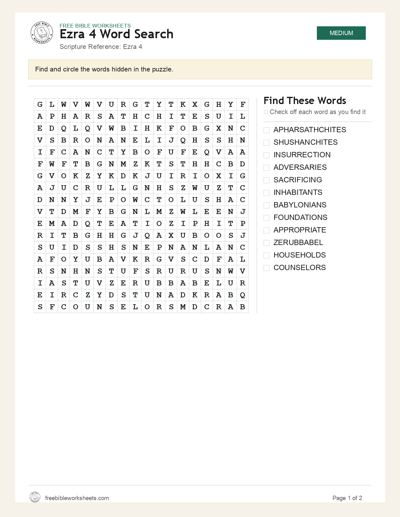 Ezra 4 Word Search preview