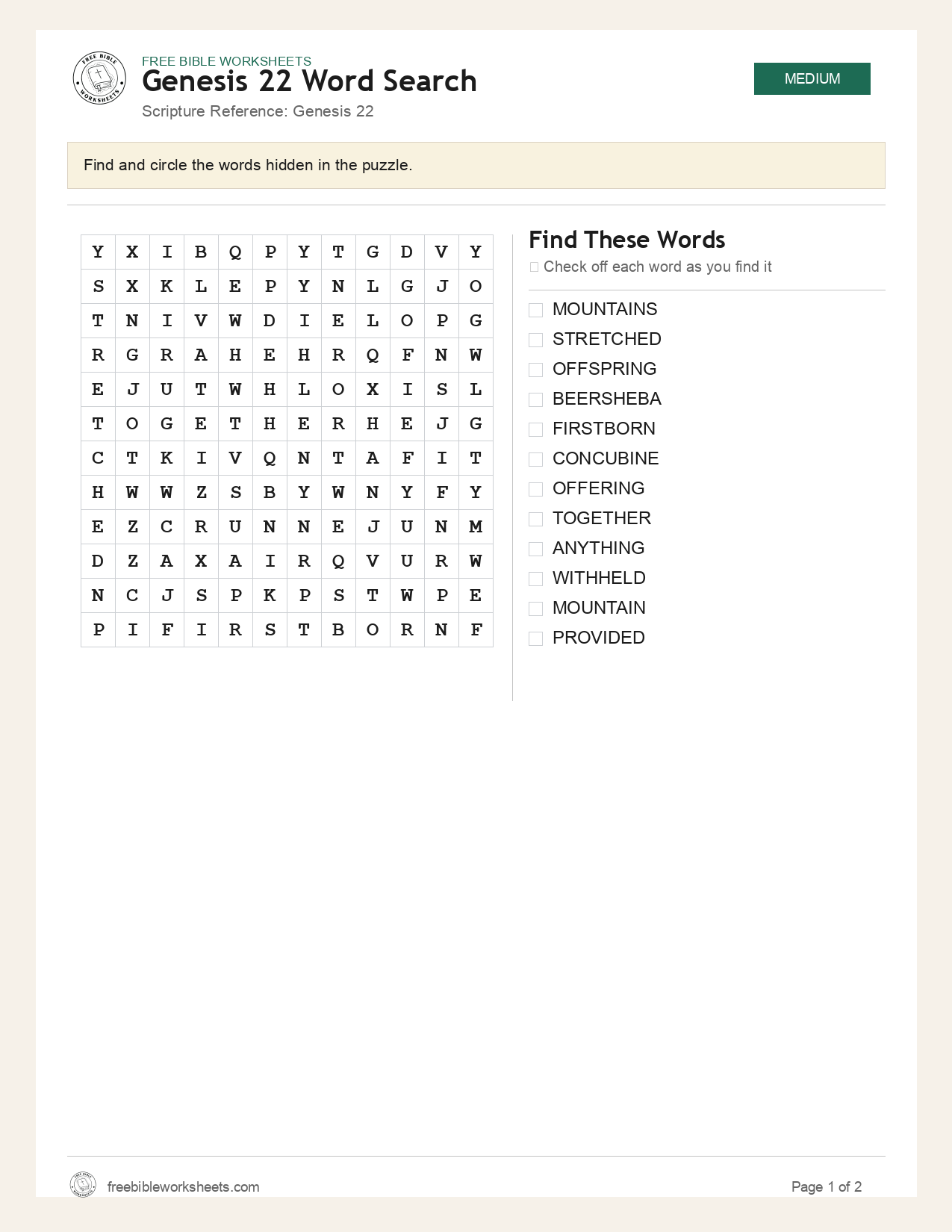 Genesis 22 Word Search preview