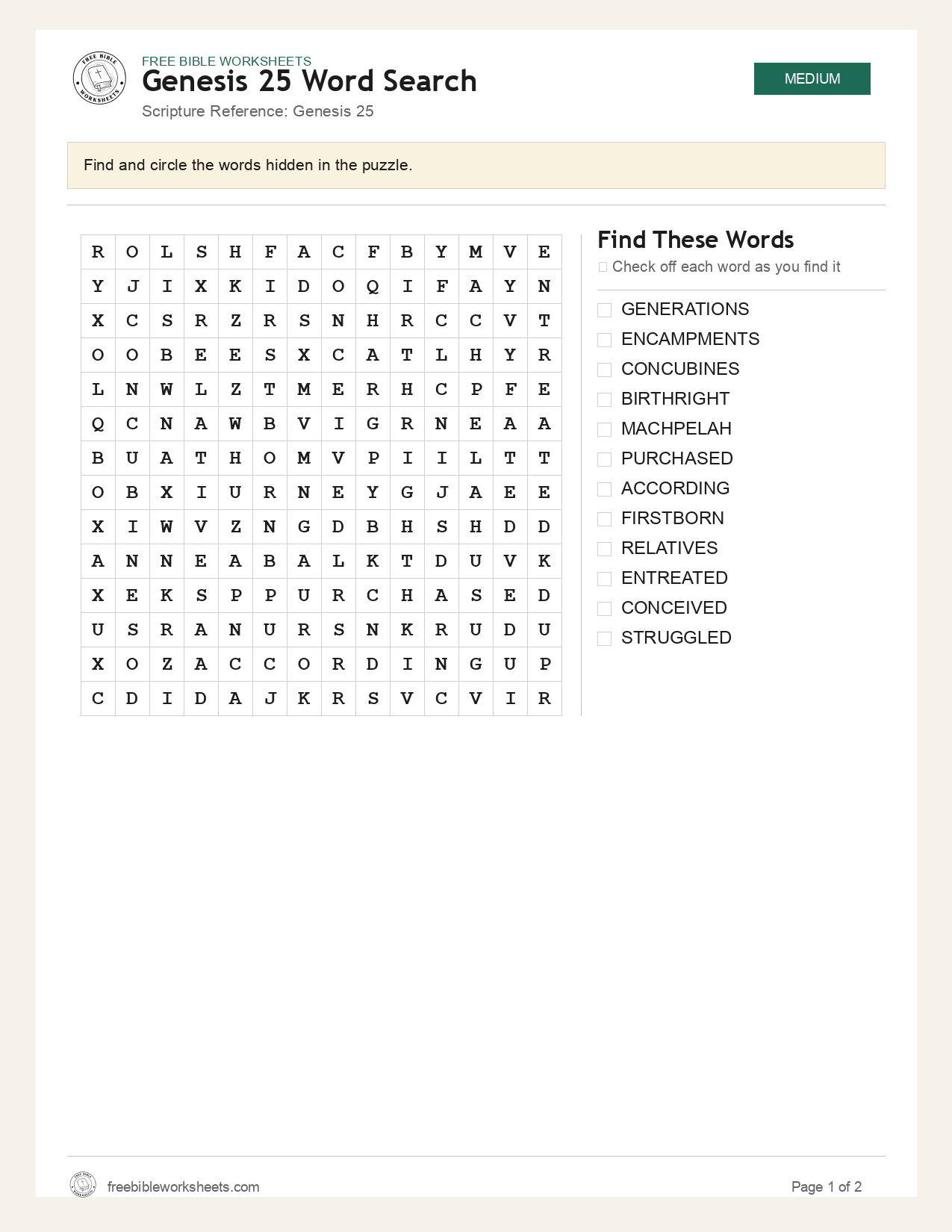 Genesis 25 Word Search preview