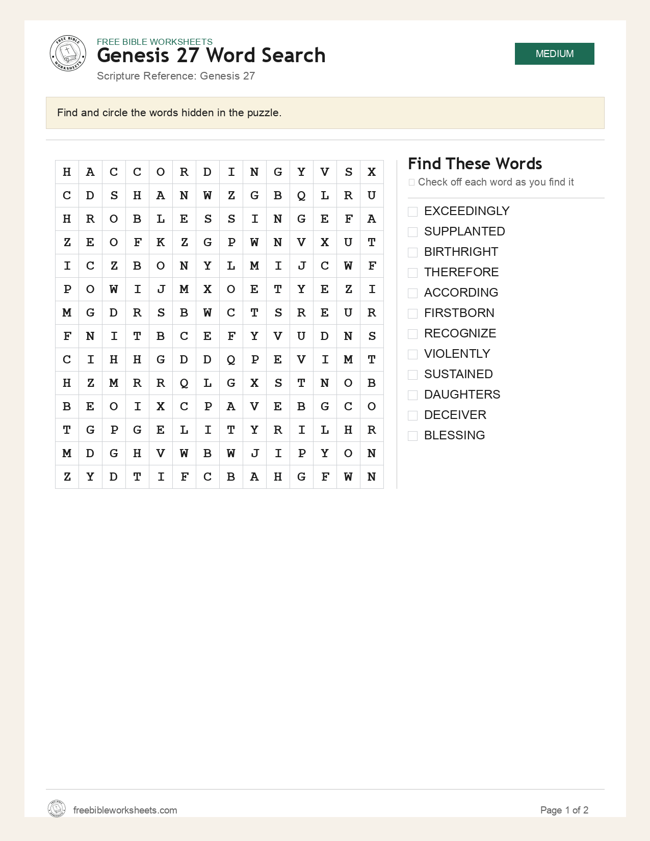 Genesis 27 Word Search preview