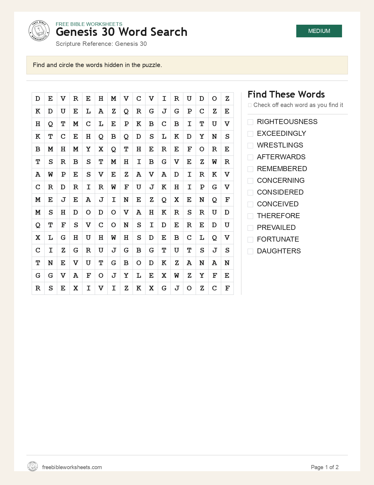 Genesis 30 Word Search preview