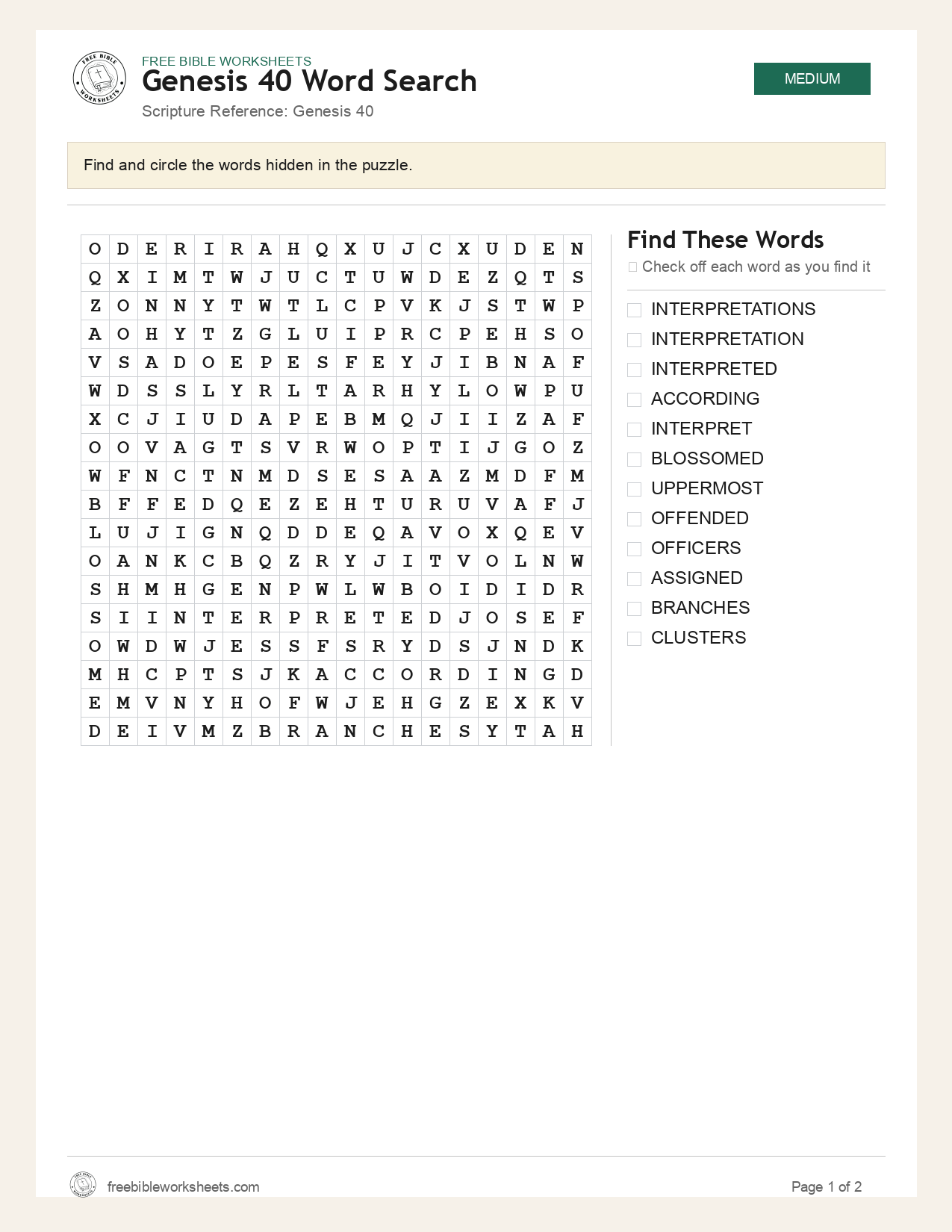 Genesis 40 Word Search preview