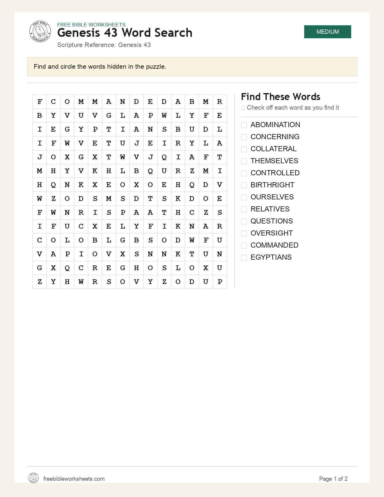 Genesis 43 Word Search preview