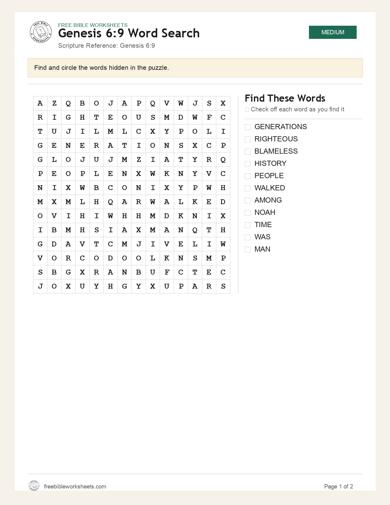 Genesis 6:9 Word Search preview