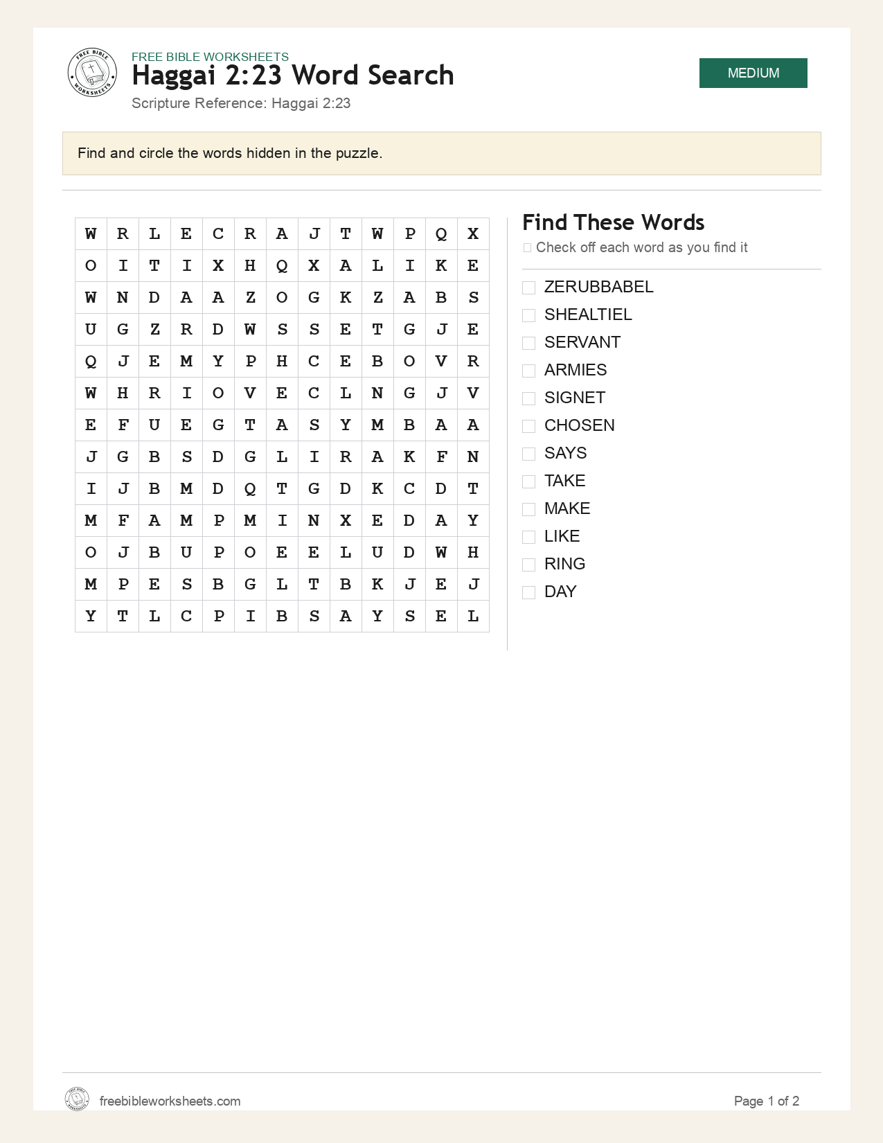 Haggai 2:23 Word Search preview