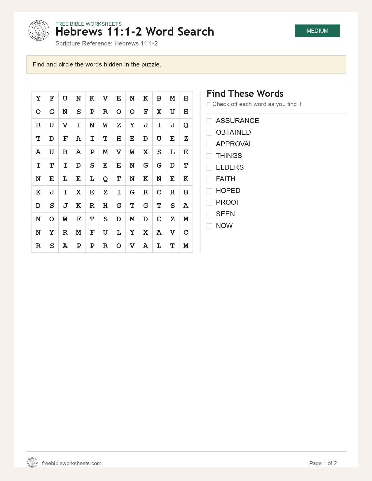 Hebrews 11:1-2 Word Search preview