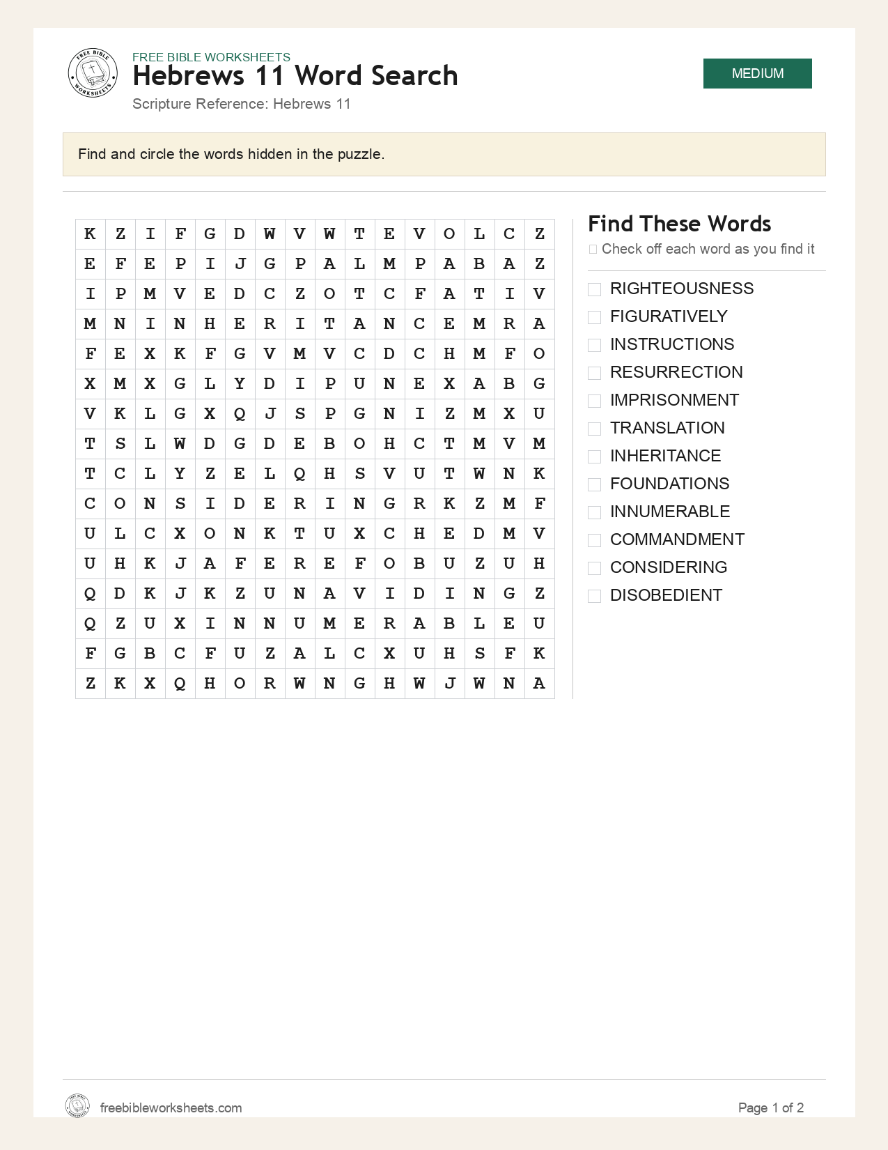 Hebrews 11 Word Search preview