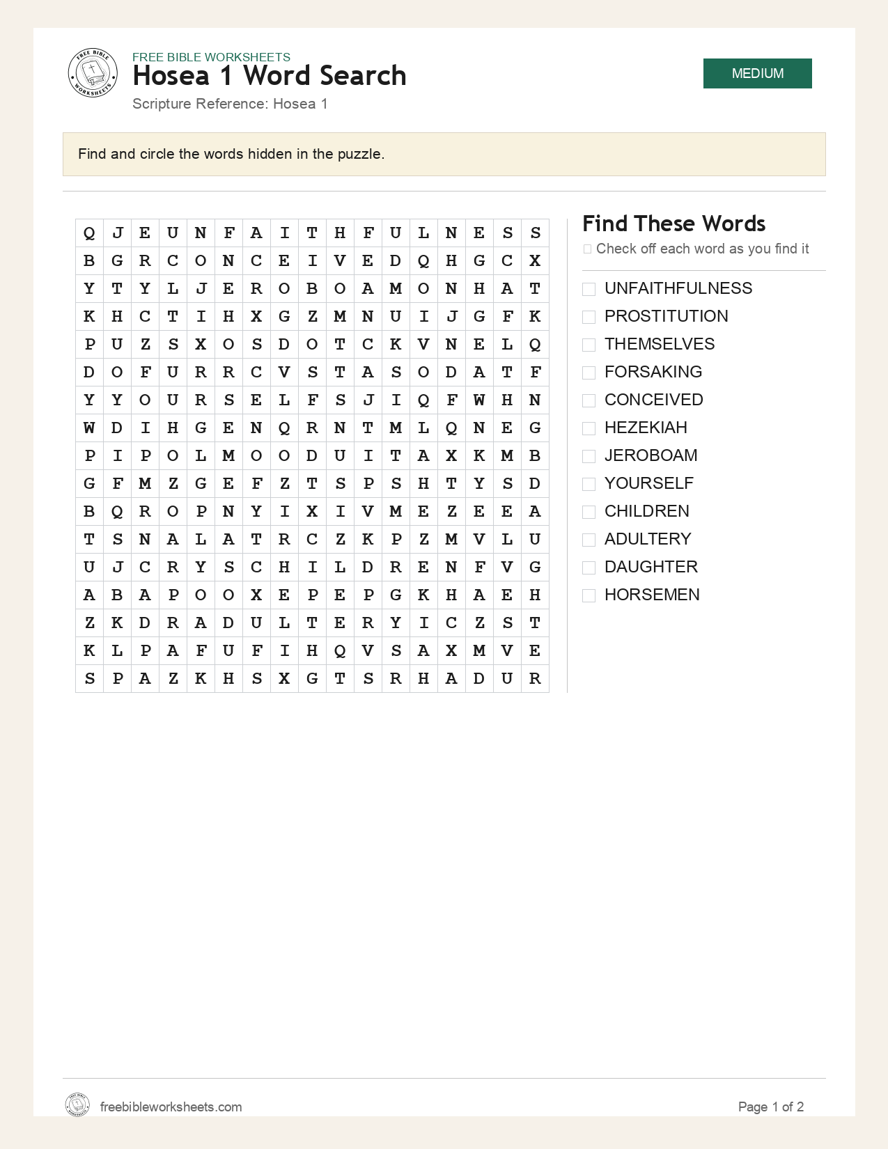Hosea 1 Word Search preview