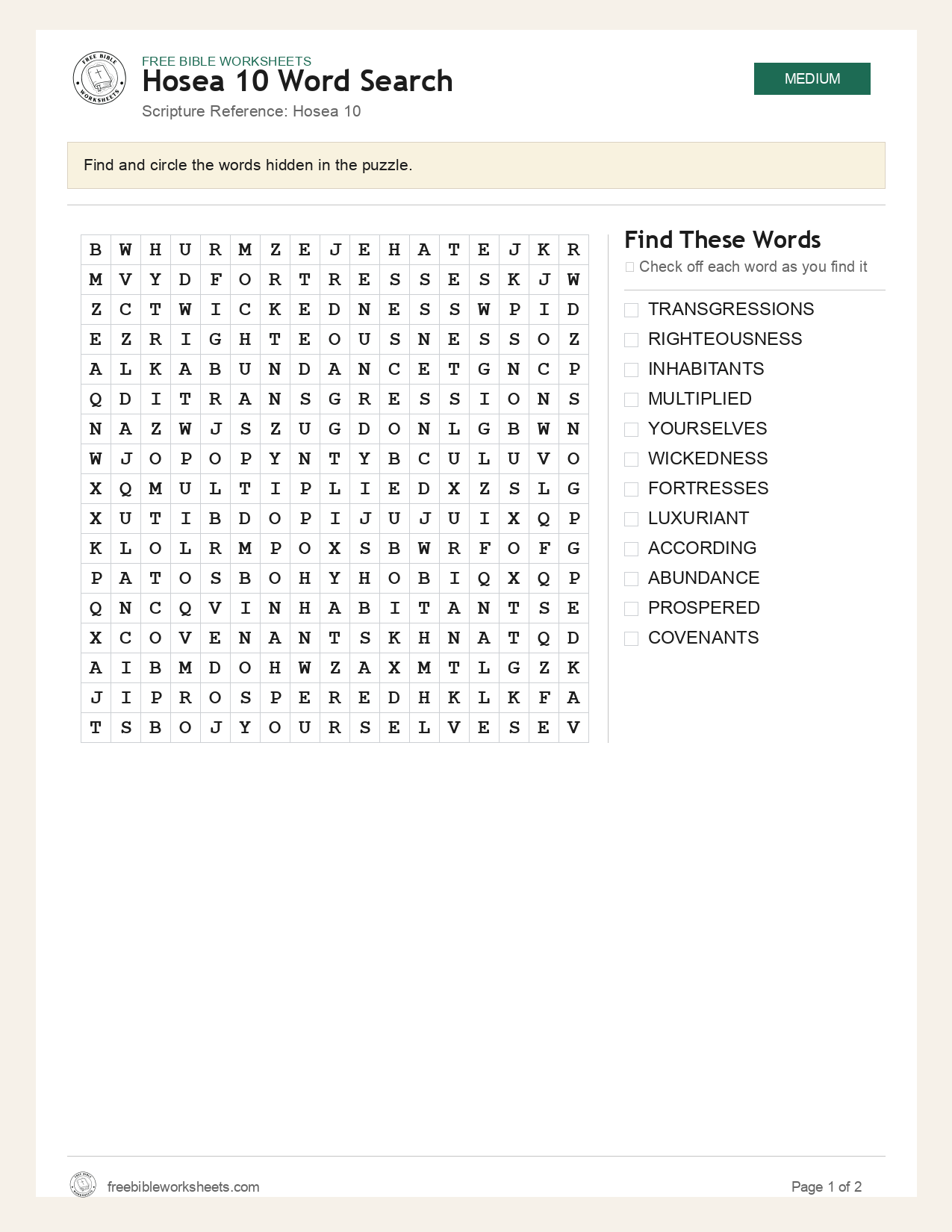 Hosea 10 Word Search preview