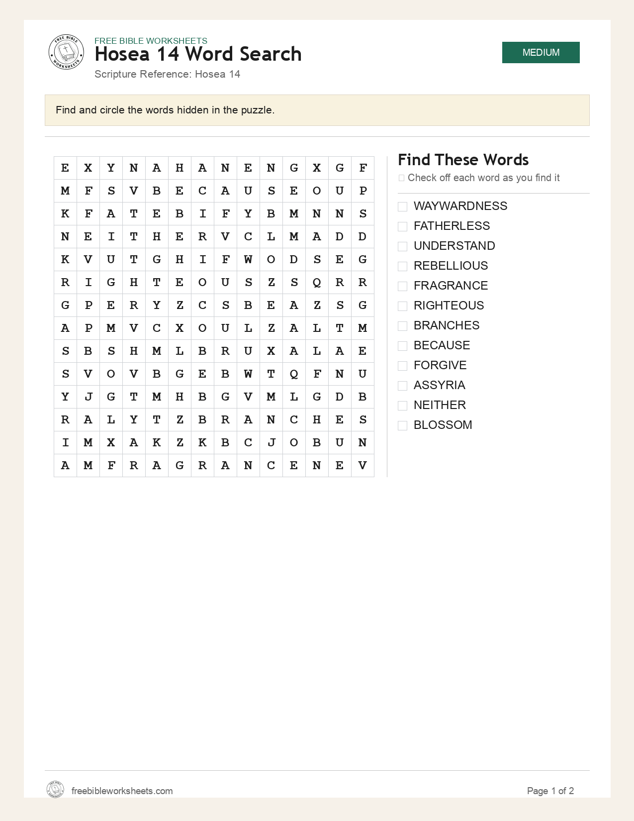 Hosea 14 Word Search preview