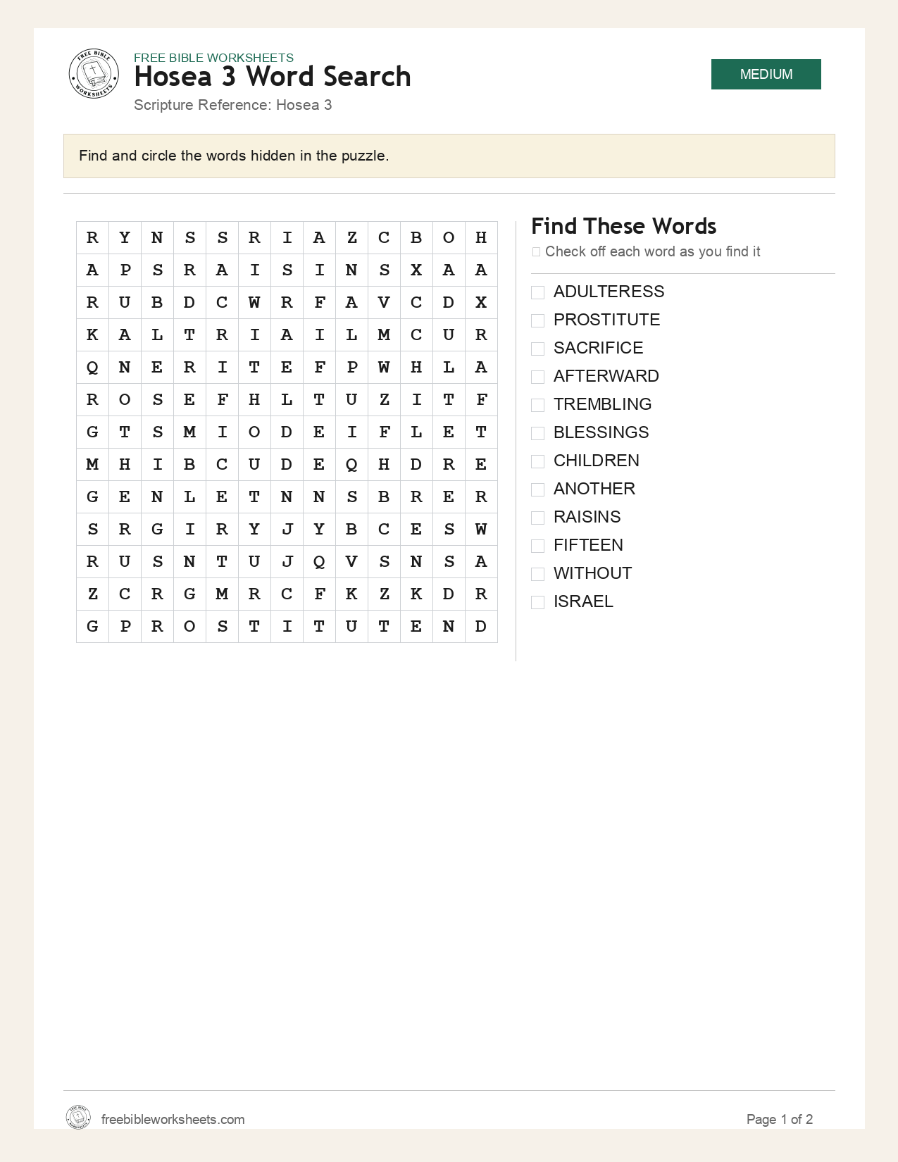 Hosea 3 Word Search preview