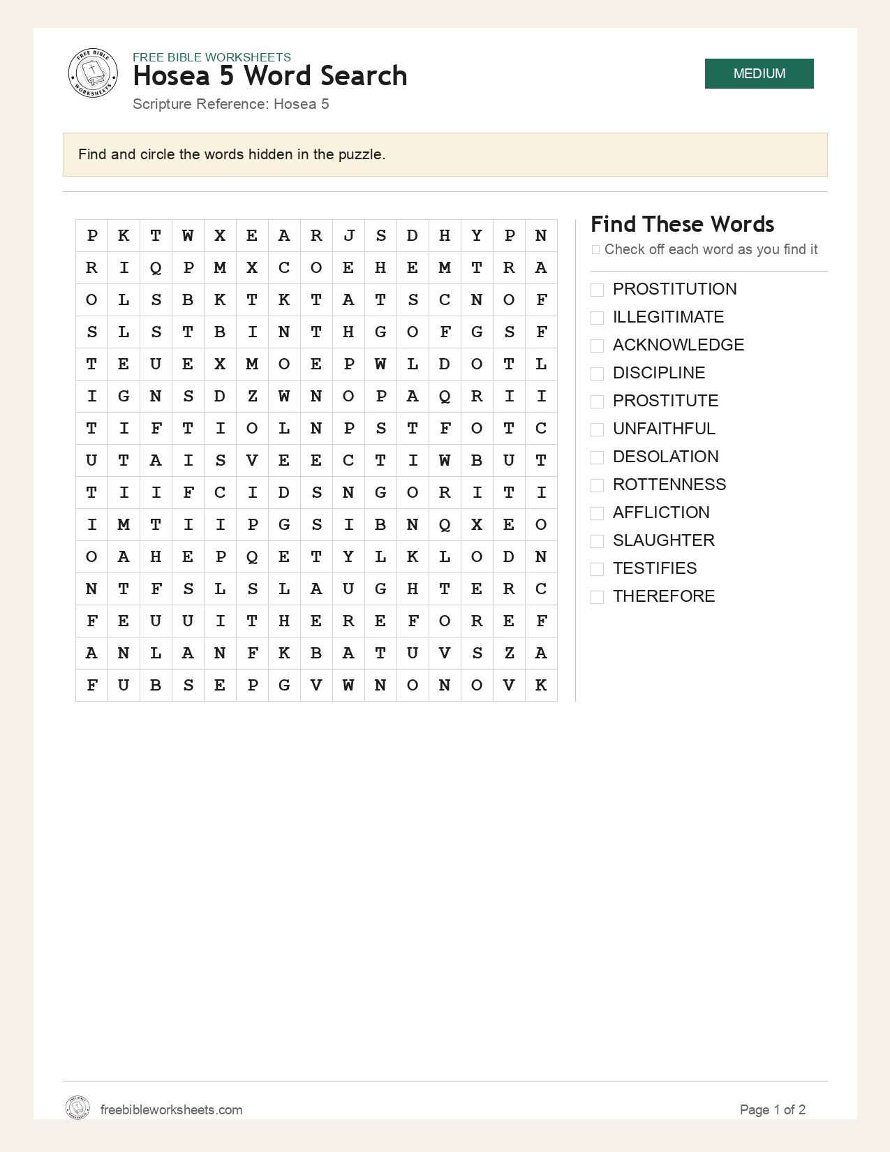 Hosea 5 Word Search preview