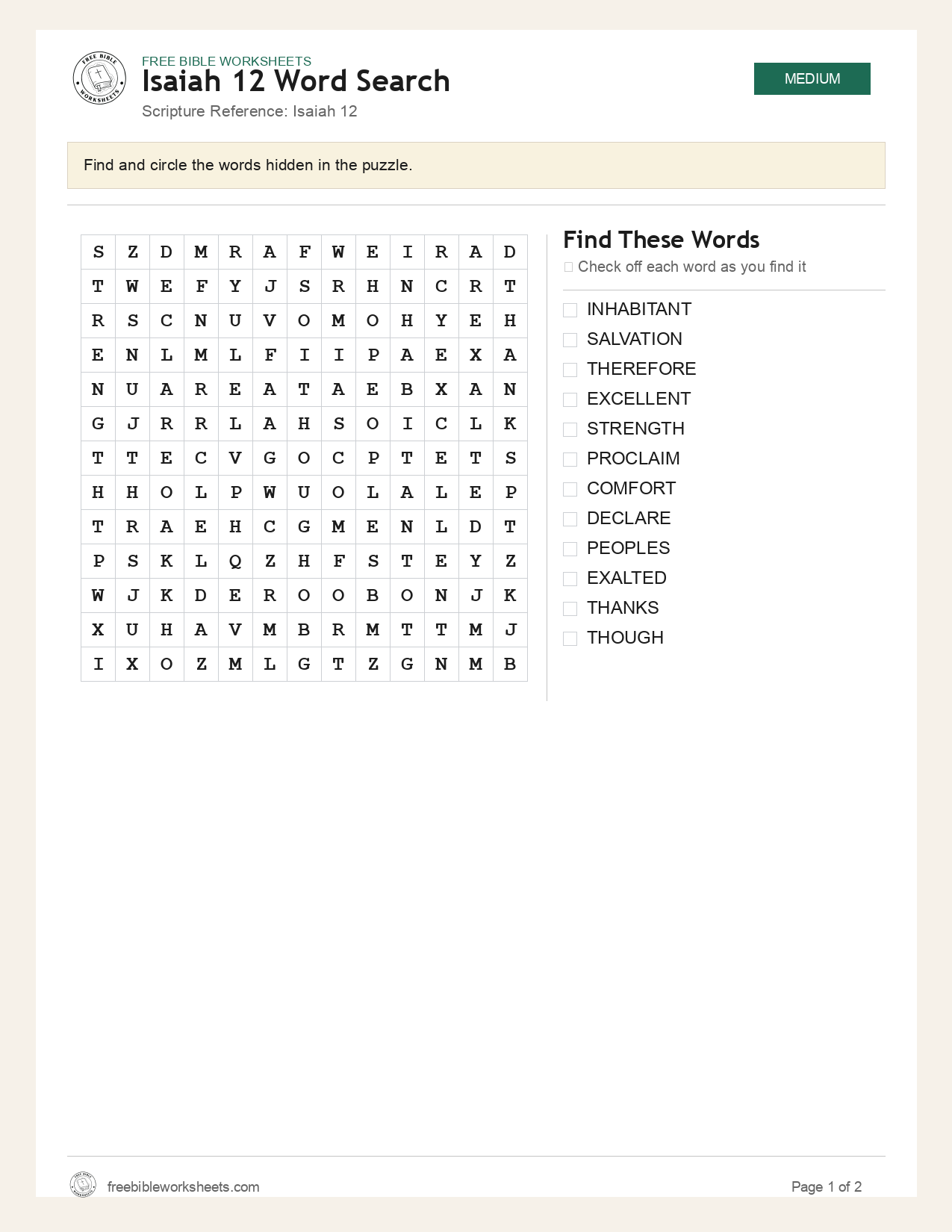 Isaiah 12 Word Search preview