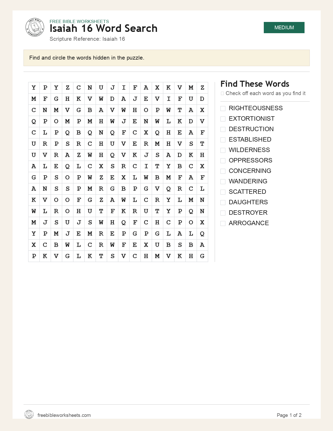 Isaiah 16 Word Search preview