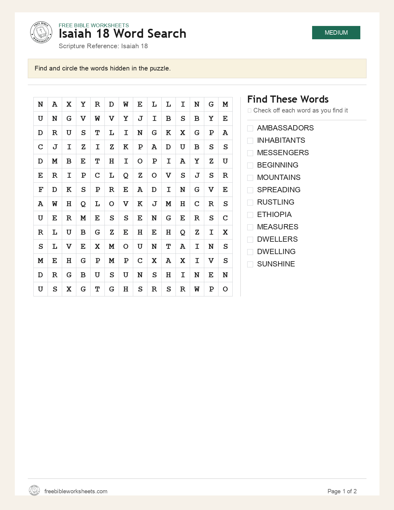 Isaiah 18 Word Search preview